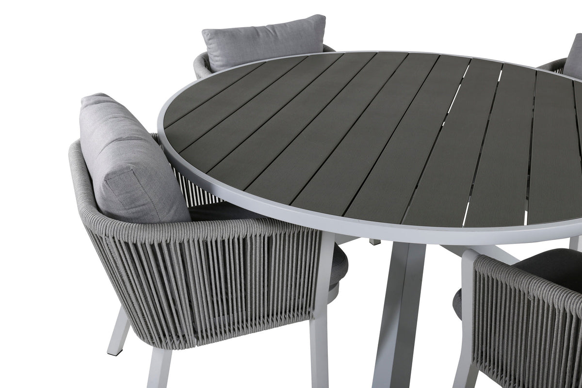 Parma Outdoor-Tischset + Virya ⌀140cm/4St. in Grau weiss präsentiert im Onlineshop von KAQTU Design AG. Gartentischset ist von Venture Home