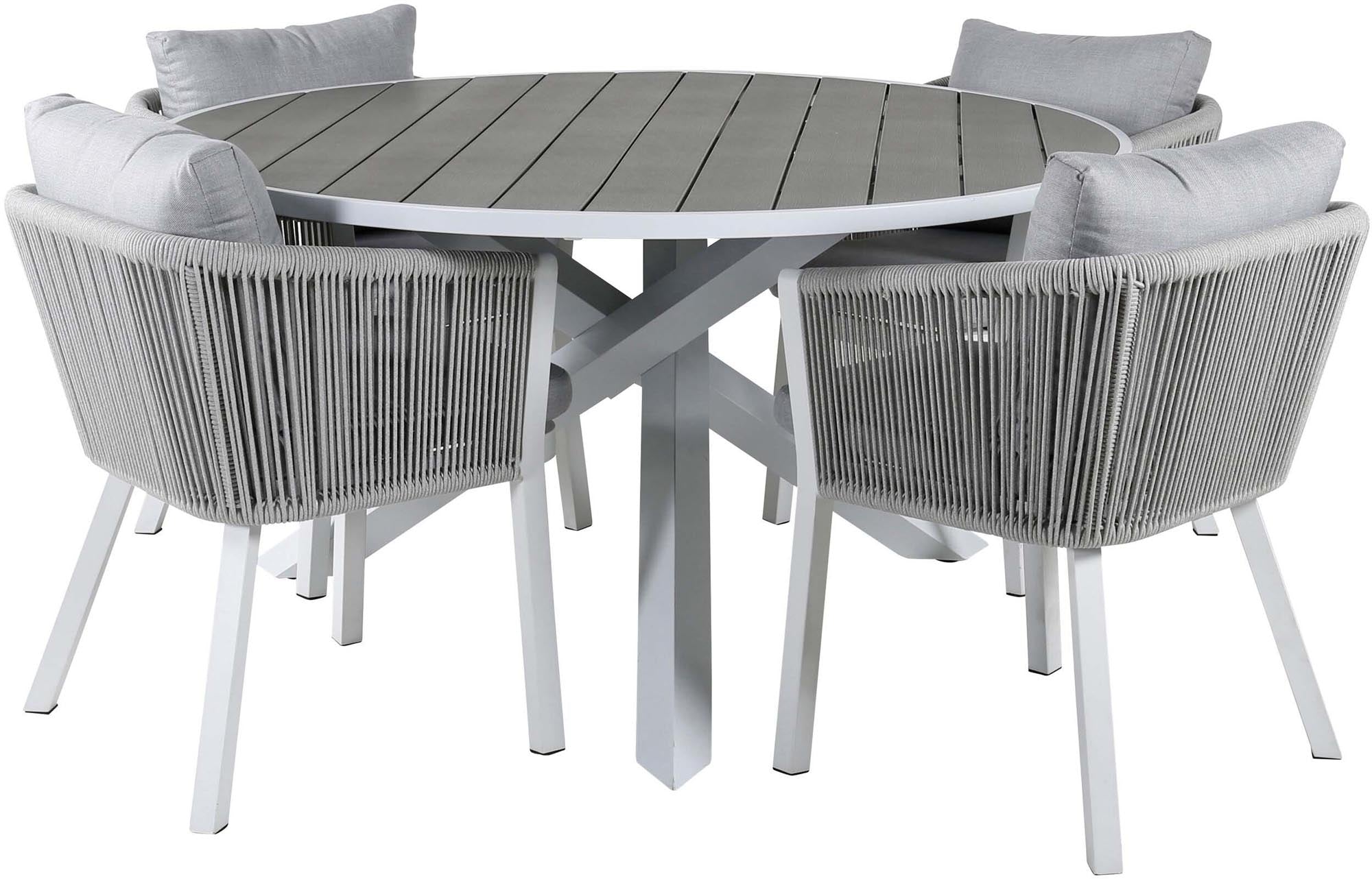 Stilvolles Parma Outdoor-Tischset mit Virya Stühlen, robust und wetterfest, ideal für gesellige Abende im Freien.
