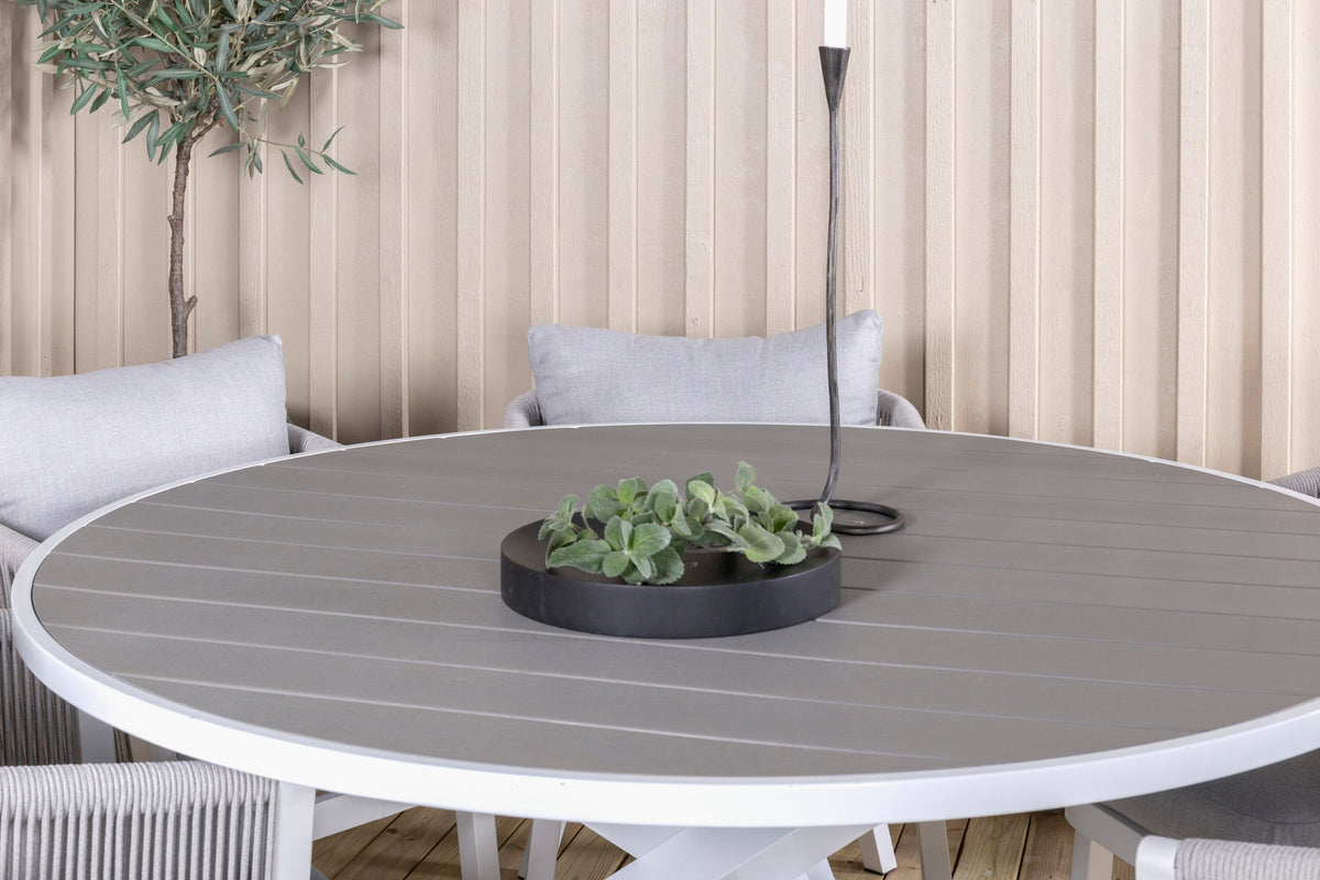 Parma Outdoor-Tischset + Virya ⌀140cm/6St. in Grau weiss präsentiert im Onlineshop von KAQTU Design AG. Gartentischset ist von Venture Home
