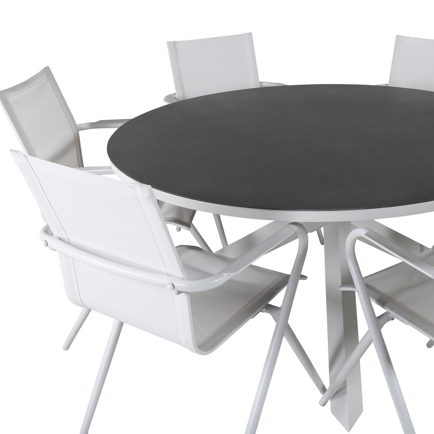 Copacabana Outdoor-Tischset + Albany Light ⌀140cm/6St. in Grau weiss präsentiert im Onlineshop von KAQTU Design AG. Gartentischset ist von Venture Home