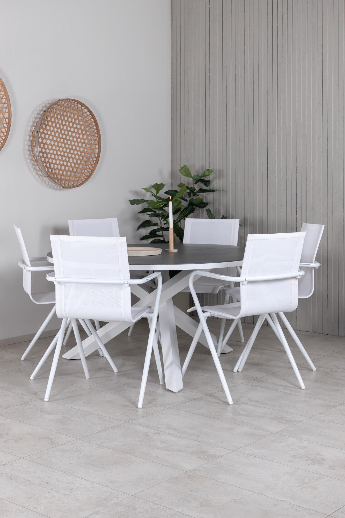 Copacabana Outdoor-Tischset + Albany Light ⌀140cm/6St. in Grau weiss präsentiert im Onlineshop von KAQTU Design AG. Gartentischset ist von Venture Home
