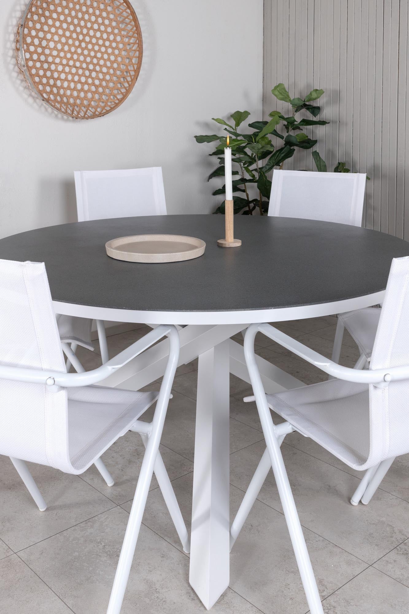 Copacabana Outdoor-Tischset + Albany Light ⌀140cm/6St. in Grau weiss präsentiert im Onlineshop von KAQTU Design AG. Gartentischset ist von Venture Home