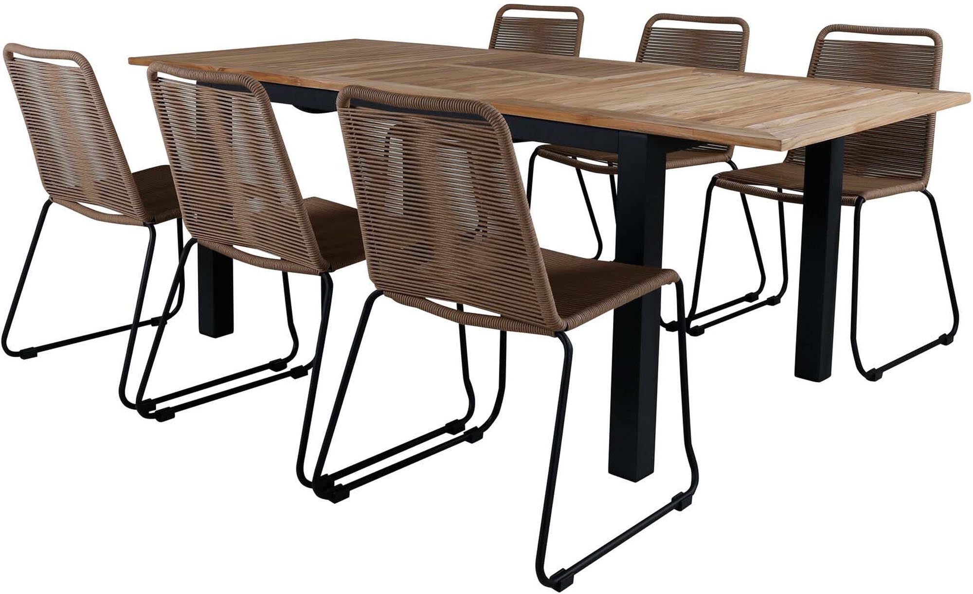 Entdecken Sie das Panama Outdoor-Tischset + Lindos 152cm/6St. von Venture Home – stilvoll, robust und ideal für gesellige Stunden im Freien.