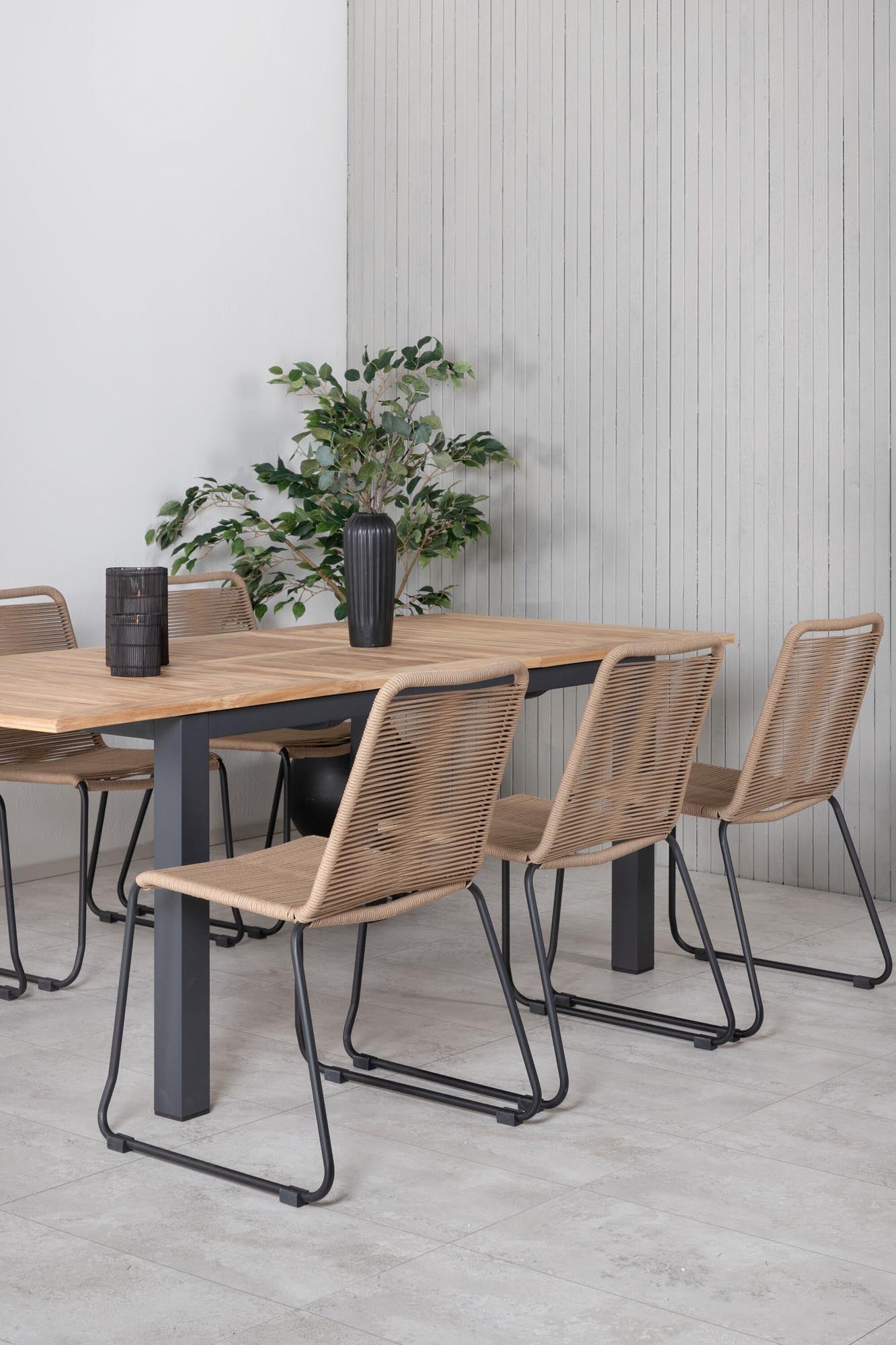 Panama Outdoor-Tischset + Lindos 152cm/6St. in Schwarz Braun präsentiert im Onlineshop von KAQTU Design AG. Gartentischset ist von Venture Home