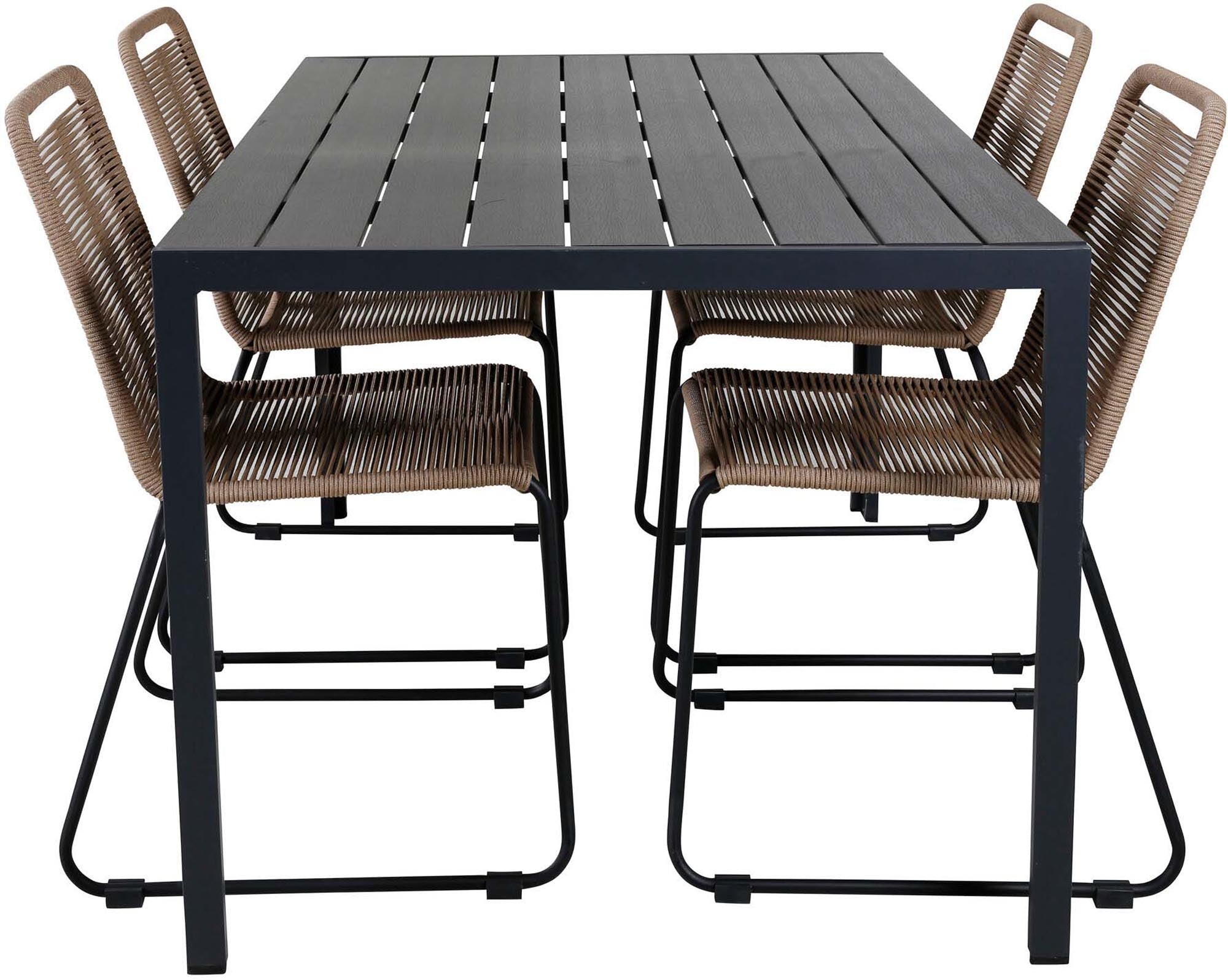 Break Outdoor-Tischset + Lindos Stack 150cm/4St. in Schwarz Braun präsentiert im Onlineshop von KAQTU Design AG. Gartentischset ist von Venture Home