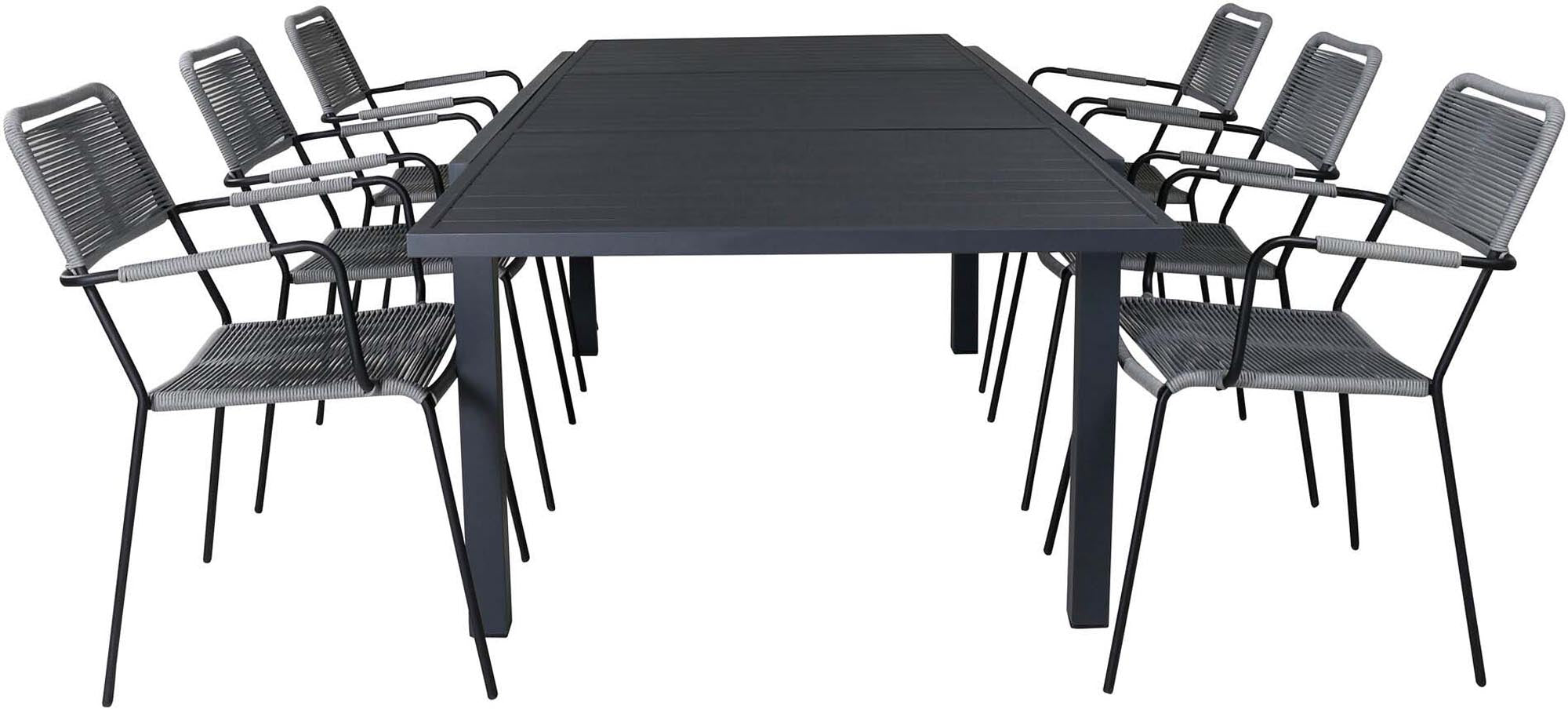 Marbella Outdoor-Tischset ausziehbar + Lindos 240cm/6St. in Schwarzgrau präsentiert im Onlineshop von KAQTU Design AG. Gartentischset ist von Venture Home