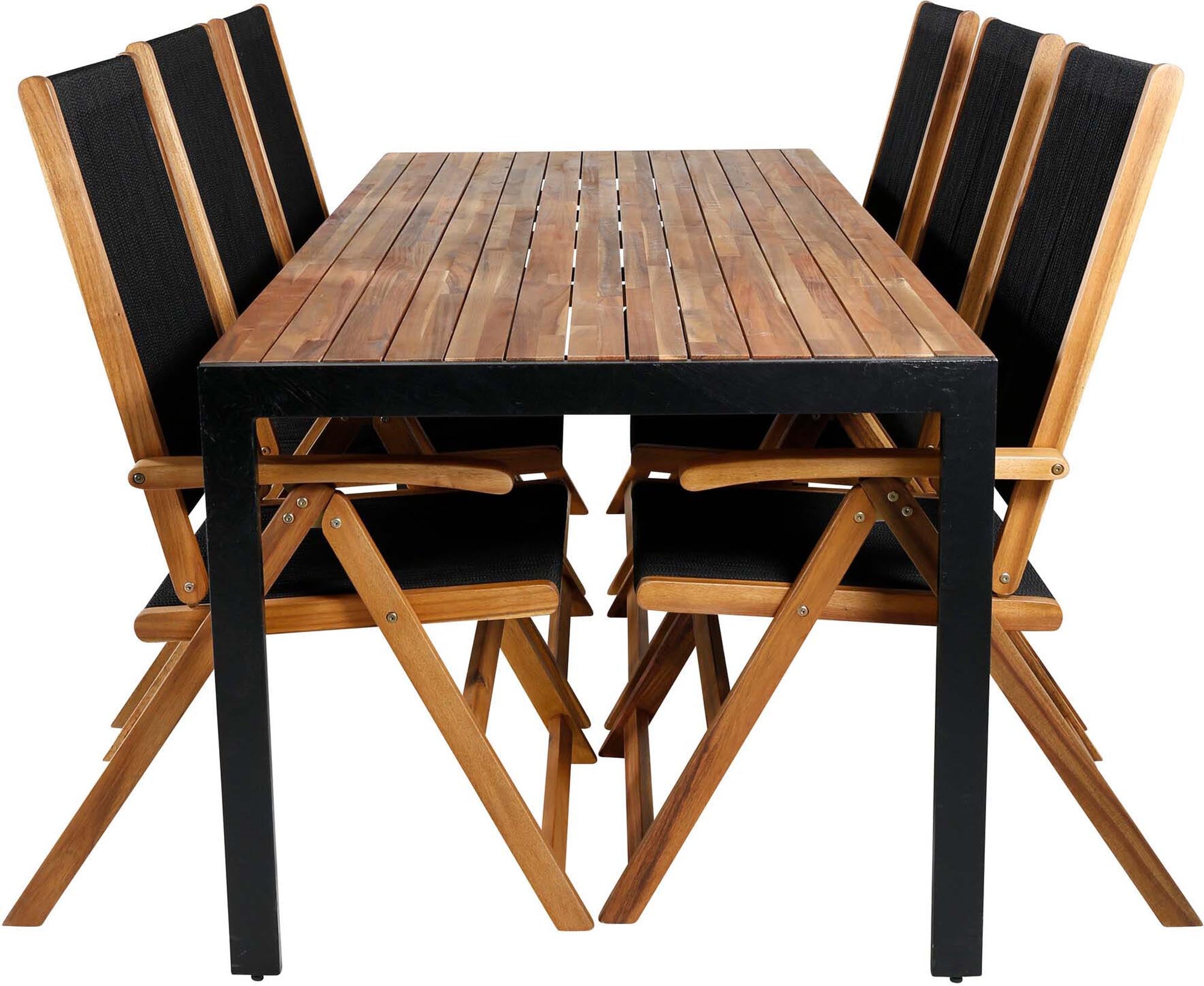 Bois Outdoor-Tischset + Litte John 205cm/6St. in Schwarz, Natur präsentiert im Onlineshop von KAQTU Design AG. Gartentischset ist von Venture Home