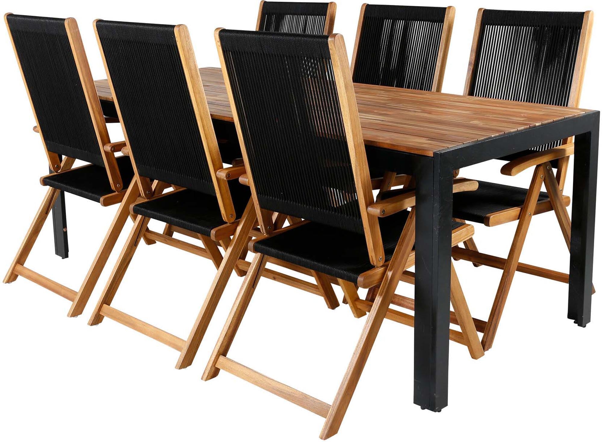 Bois Outdoor-Tischset + Litte John 205cm/6St. in Schwarz, Natur präsentiert im Onlineshop von KAQTU Design AG. Gartentischset ist von Venture Home