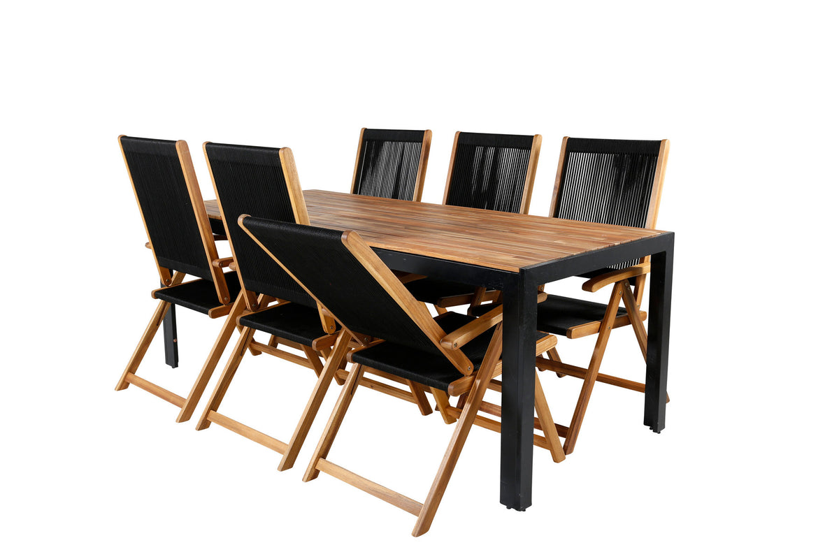 Bois Outdoor-Tischset + Litte John 205cm/6St. in Schwarz, Natur präsentiert im Onlineshop von KAQTU Design AG. Gartentischset ist von Venture Home