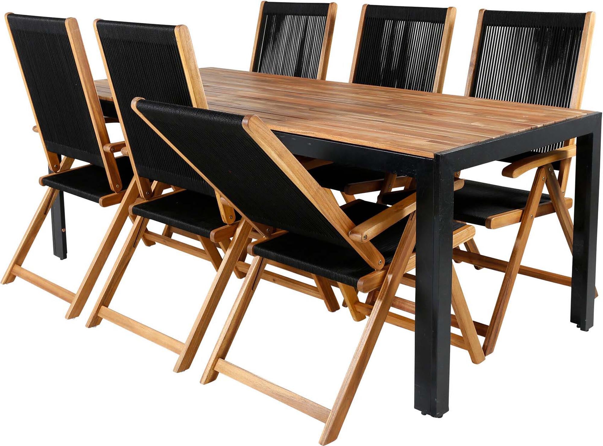 Bois Outdoor-Tischset + Litte John 205cm/6St. in Schwarz, Natur präsentiert im Onlineshop von KAQTU Design AG. Gartentischset ist von Venture Home