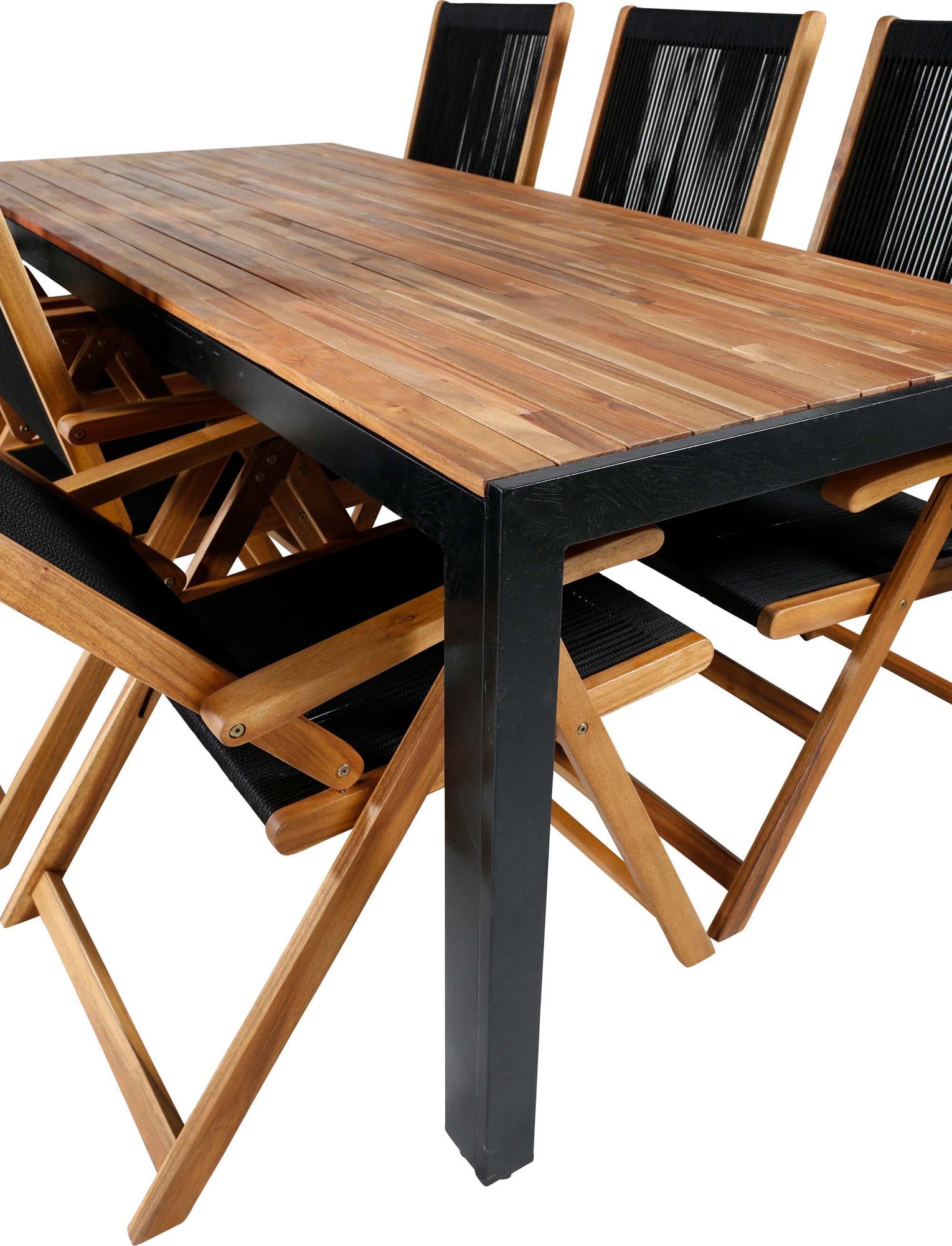Bois Outdoor-Tischset + Litte John 205cm/6St. in Schwarz, Natur präsentiert im Onlineshop von KAQTU Design AG. Gartentischset ist von Venture Home