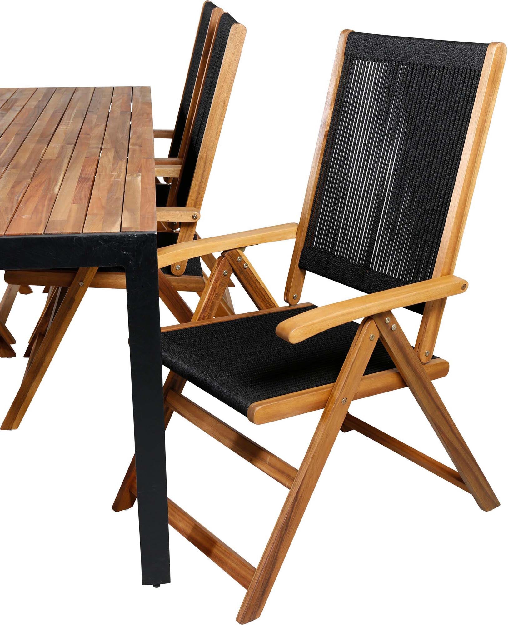 Bois Outdoor-Tischset + Litte John 205cm/6St. in Schwarz, Natur präsentiert im Onlineshop von KAQTU Design AG. Gartentischset ist von Venture Home