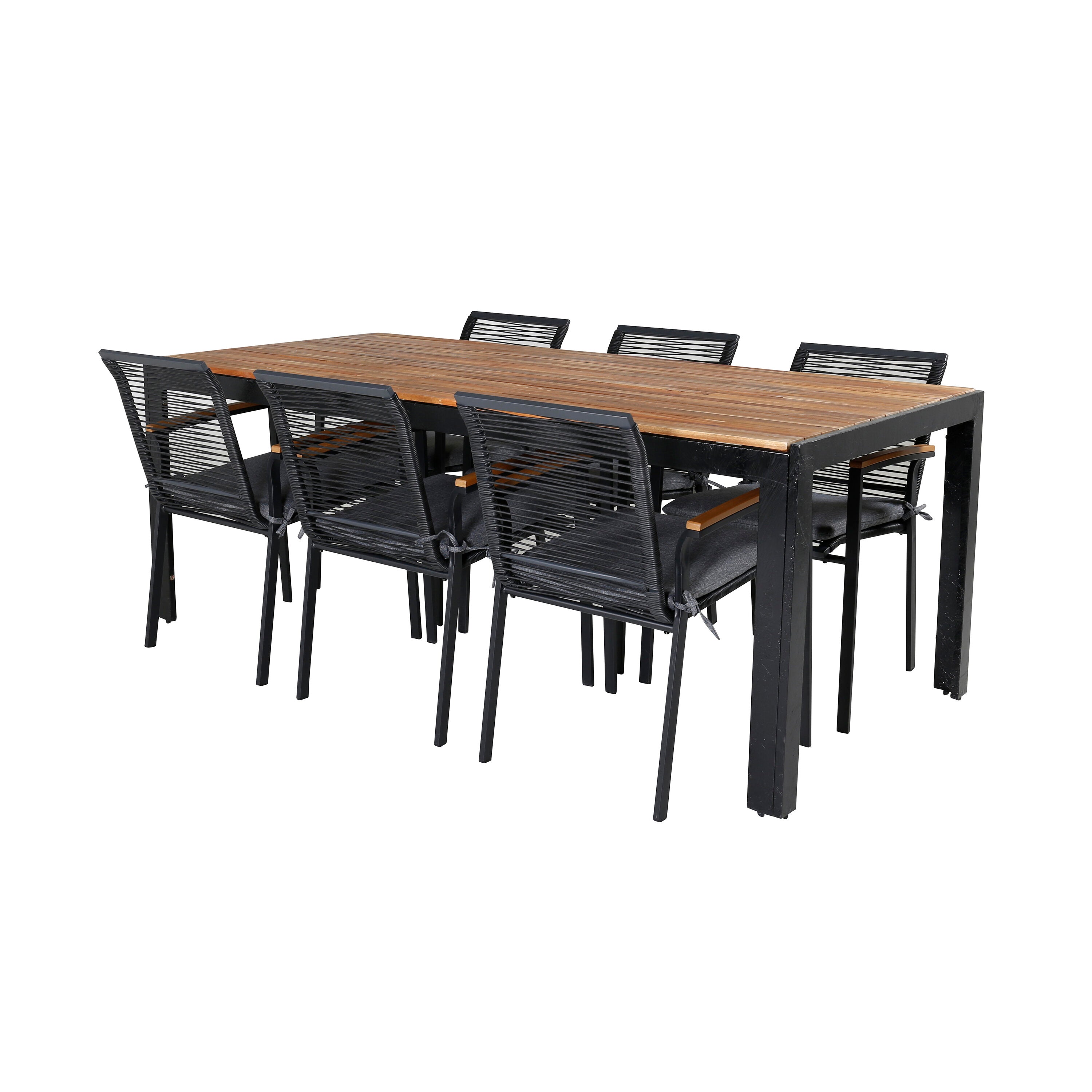 Bois Outdoor-Tischset + Dallas 205cm/6St. in Schwarz, Natur präsentiert im Onlineshop von KAQTU Design AG. Gartentischset ist von Venture Home