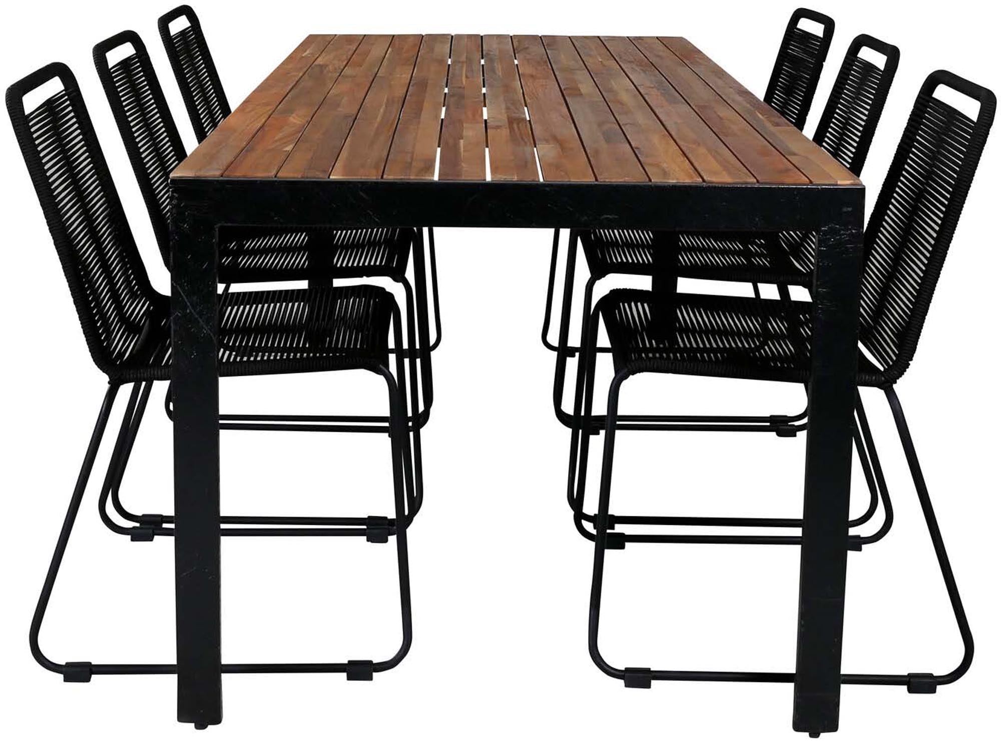 Bois Outdoor-Tischset + Lindos 205cm/6St. in Schwarz präsentiert im Onlineshop von KAQTU Design AG. Gartentischset ist von Venture Home