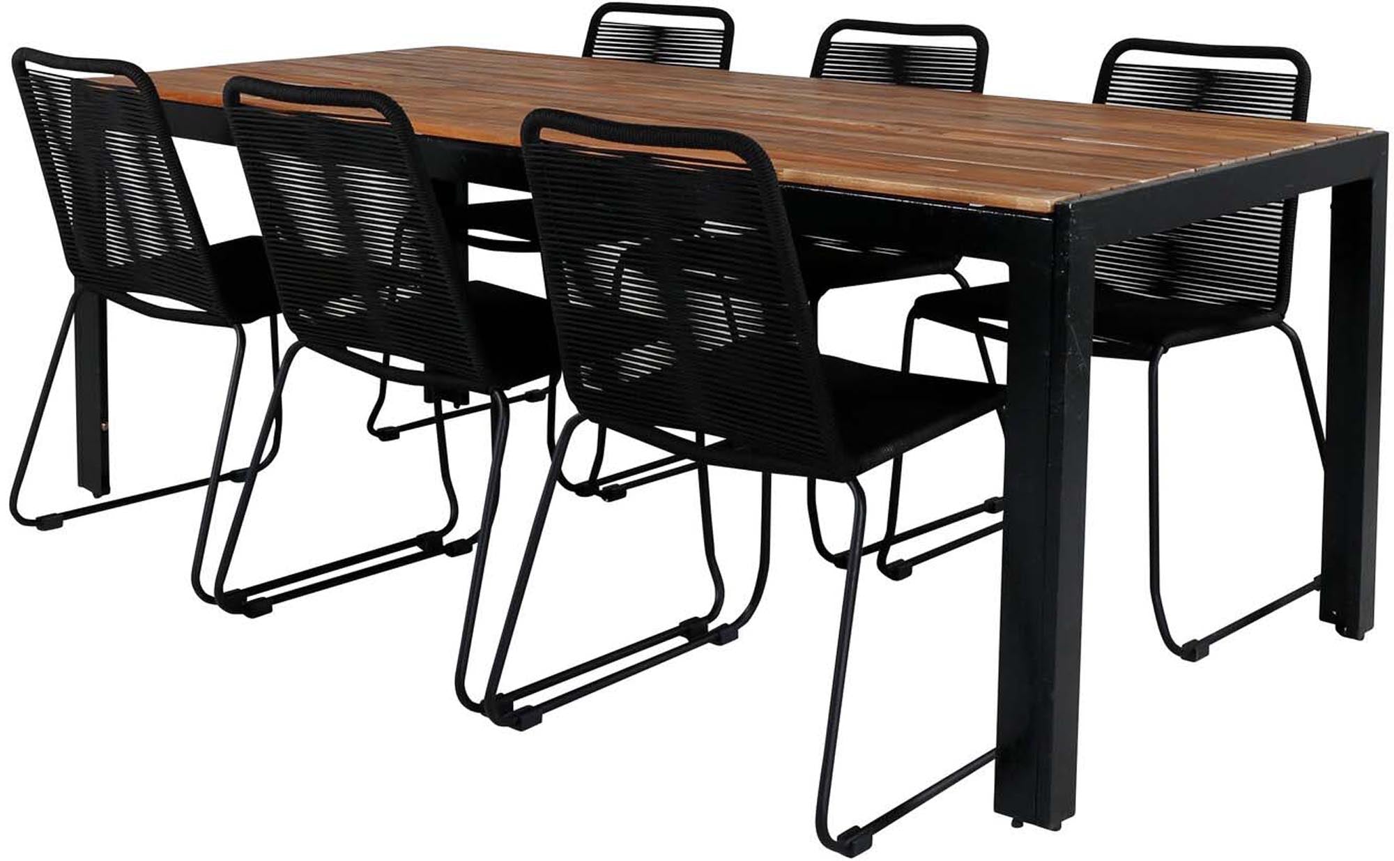 Gestalten Sie Ihre Terrasse mit dem Bois Outdoor-Tischset von Venture Home. Der 205 cm große Tisch und die 6 Lindos Stühle vereinen Stil und Funktionalität für gesellige Stunden im Freien.