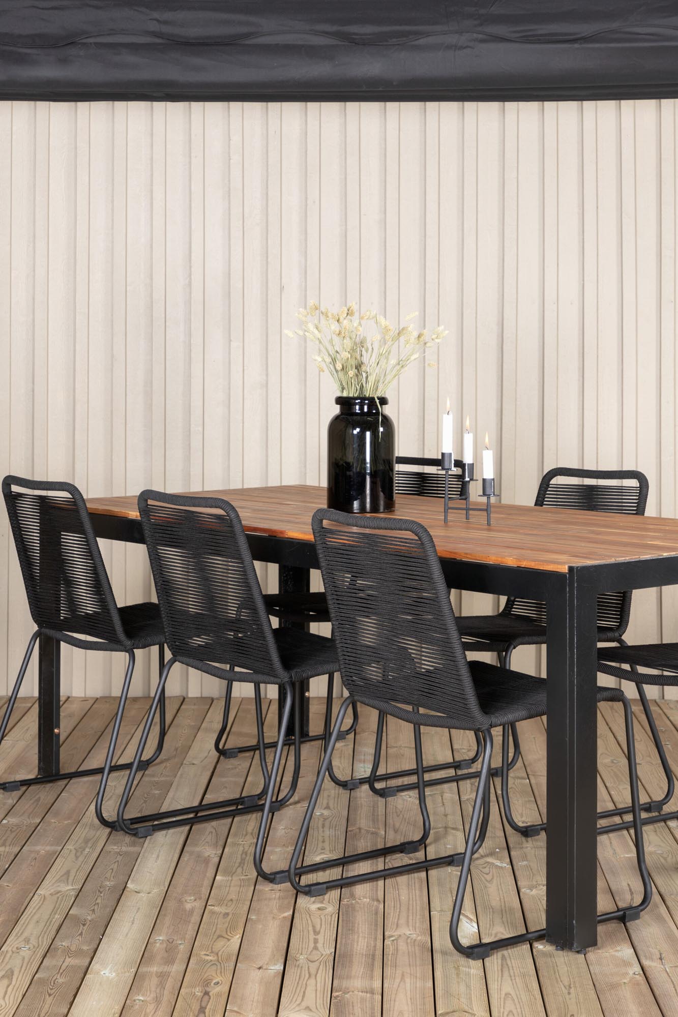 Bois Outdoor-Tischset + Lindos 205cm/6St. in Schwarz präsentiert im Onlineshop von KAQTU Design AG. Gartentischset ist von Venture Home