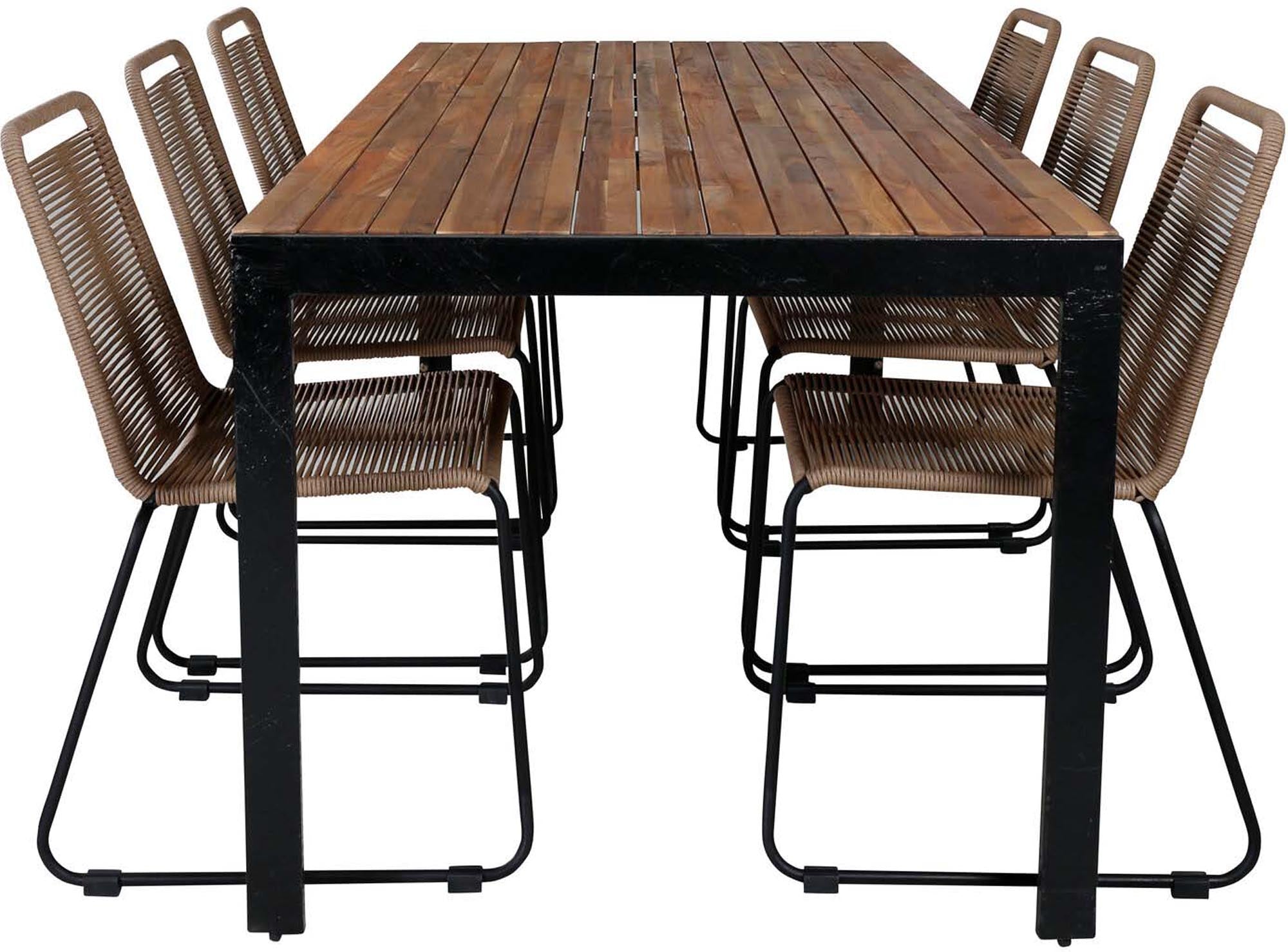 Bois Outdoor-Tischset + Lindos 205cm/6St. in Schwarz Braun präsentiert im Onlineshop von KAQTU Design AG. Gartentischset ist von Venture Home