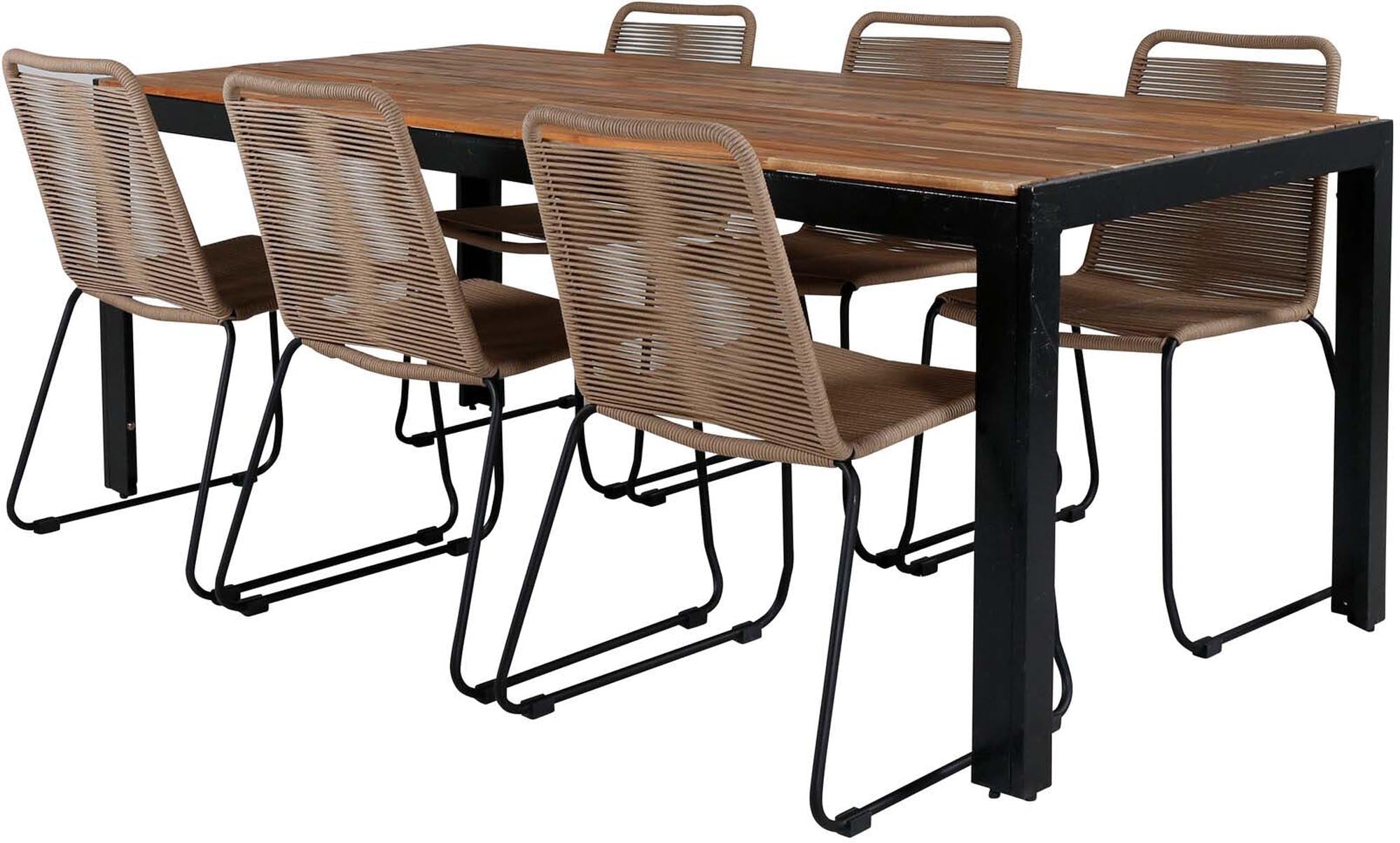 Bois Outdoor-Tischset + Lindos 205cm/6St. in Schwarz Braun präsentiert im Onlineshop von KAQTU Design AG. Gartentischset ist von Venture Home