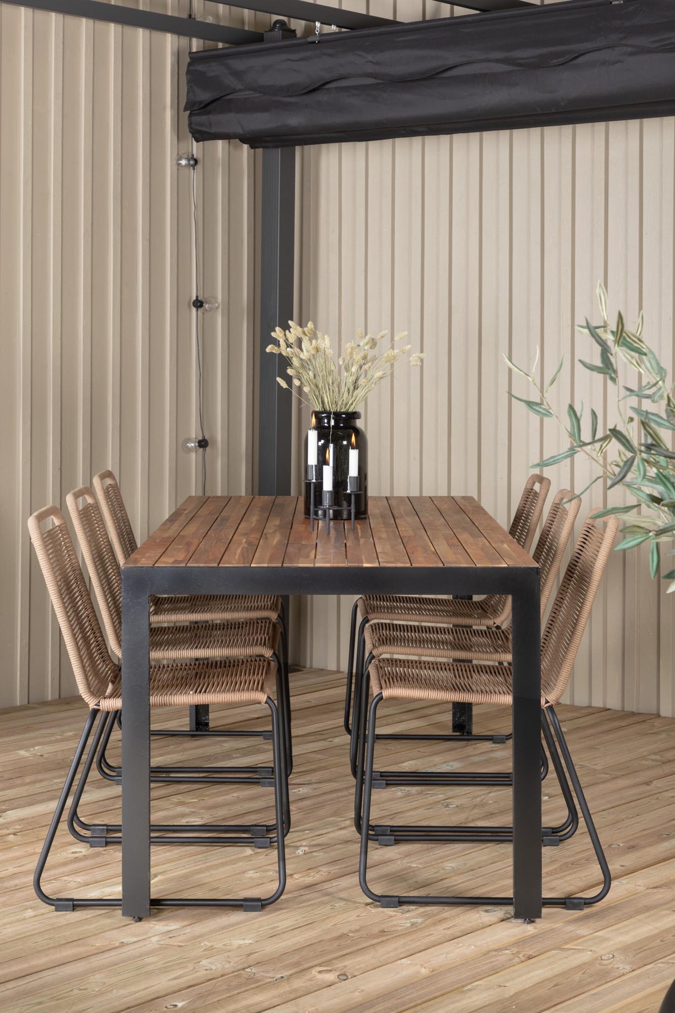 Bois Outdoor-Tischset + Lindos 205cm/6St. in Schwarz Braun präsentiert im Onlineshop von KAQTU Design AG. Gartentischset ist von Venture Home