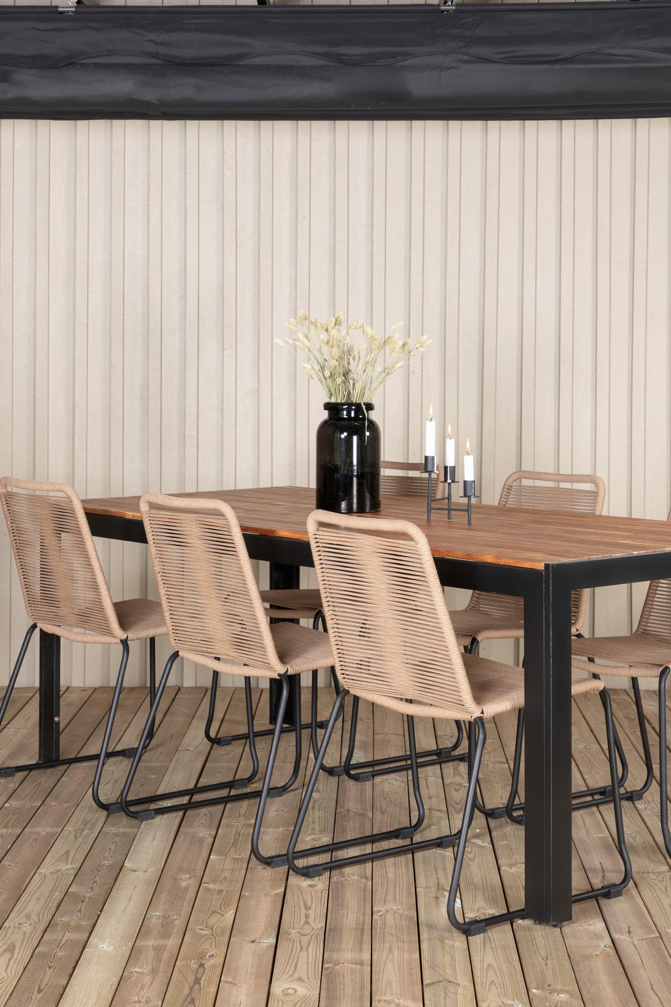 Bois Outdoor-Tischset + Lindos 205cm/6St. in Schwarz Braun präsentiert im Onlineshop von KAQTU Design AG. Gartentischset ist von Venture Home
