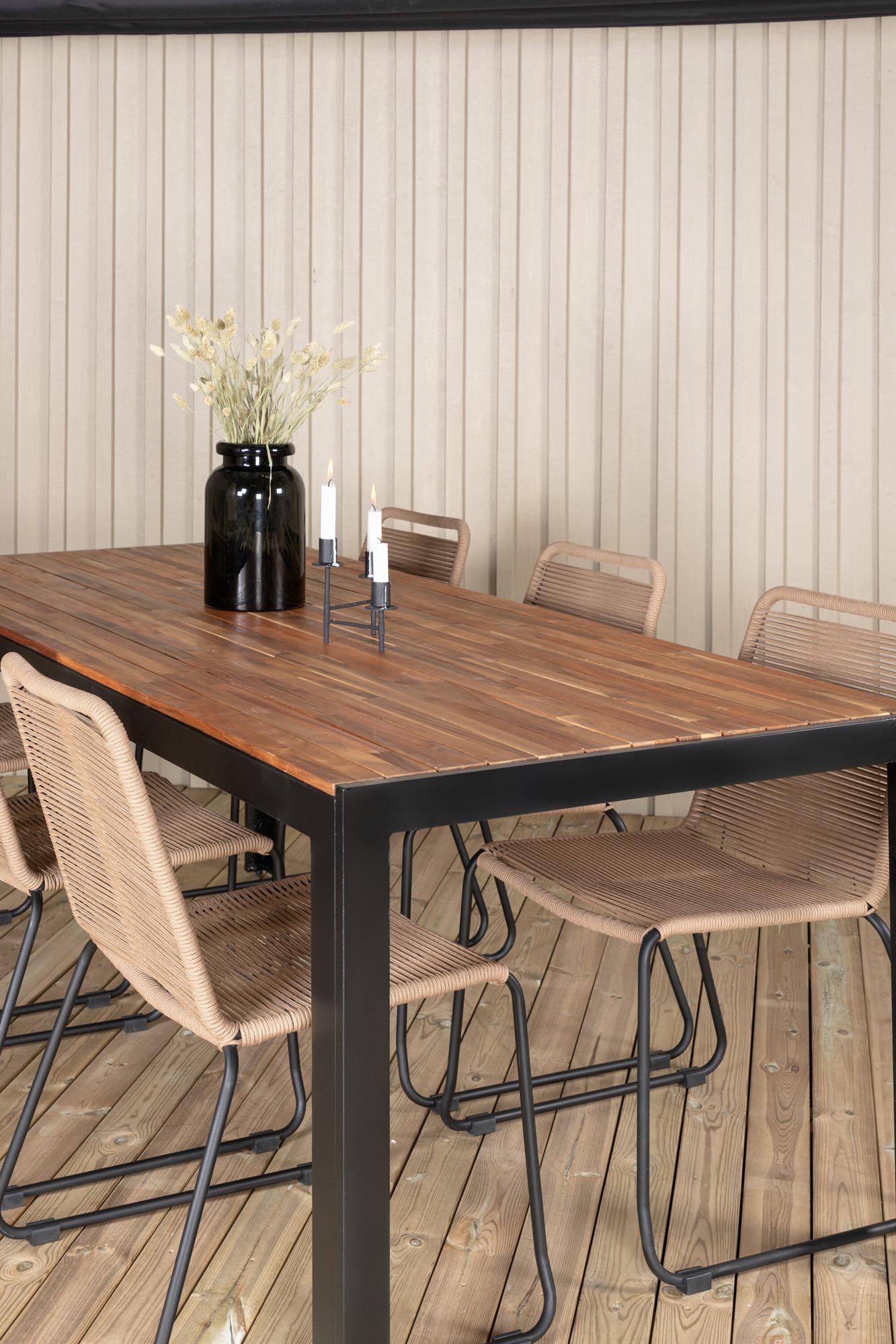 Bois Outdoor-Tischset + Lindos 205cm/6St. in Schwarz Braun präsentiert im Onlineshop von KAQTU Design AG. Gartentischset ist von Venture Home