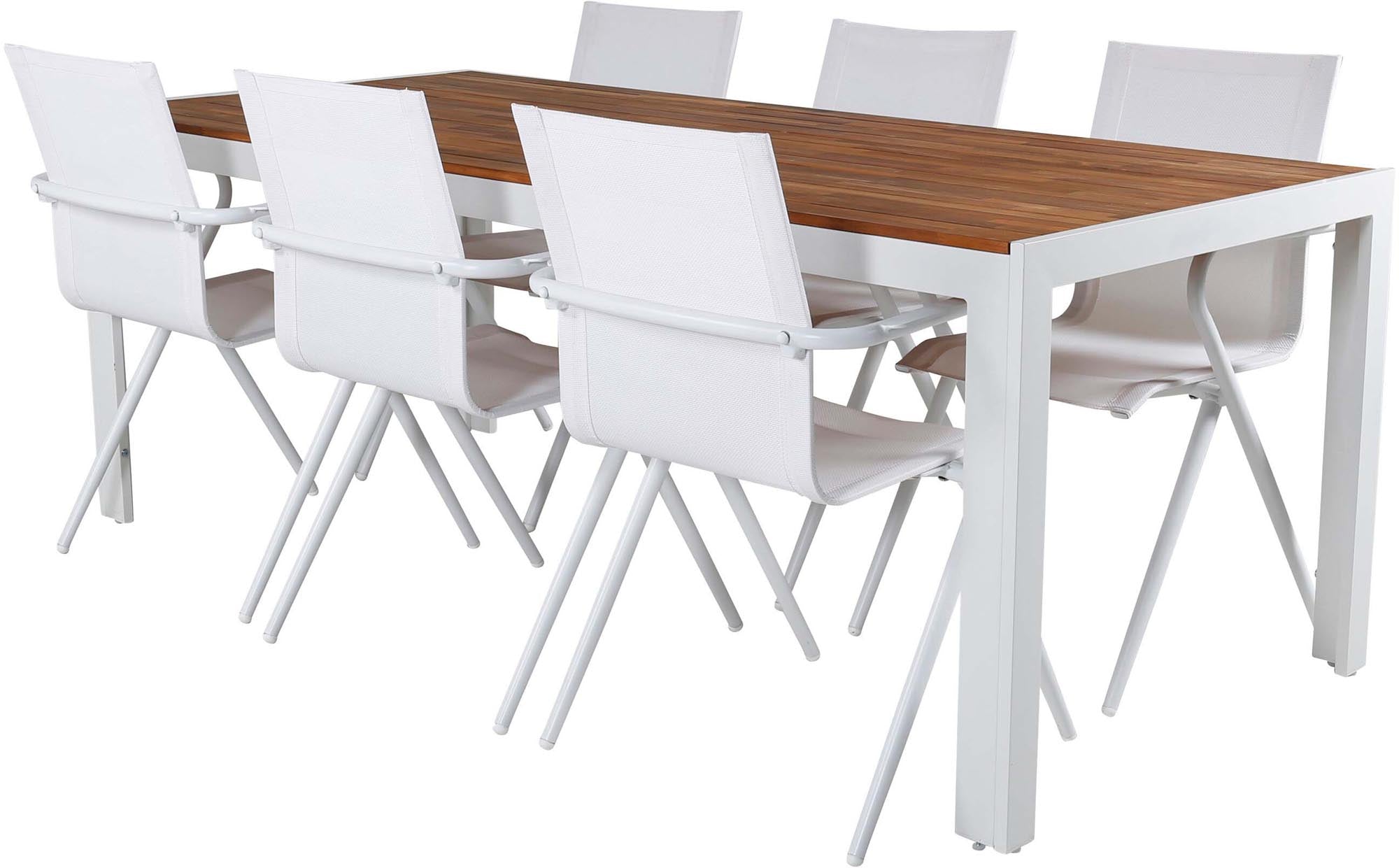 Robustes Venture Home Set: 200cm Tisch & 6 Stühle für den Garten.