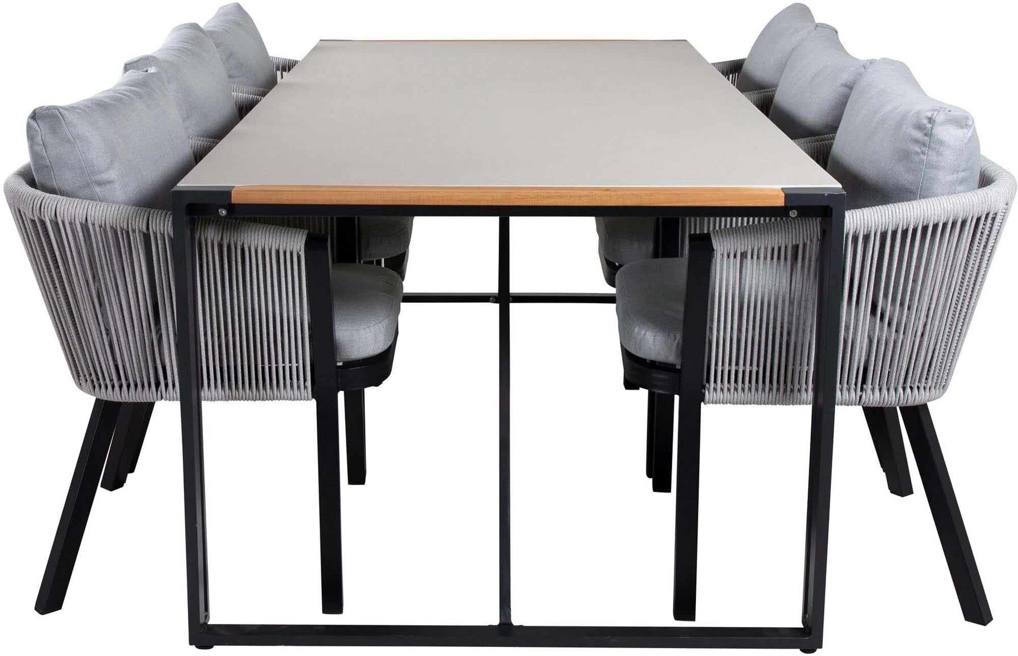 Entdecken Sie das Texas Outdoor-Tischset + Virya 200cm/6St. von Venture Home – ideal für gesellige Abende im Garten, wetterfest und stilvoll.