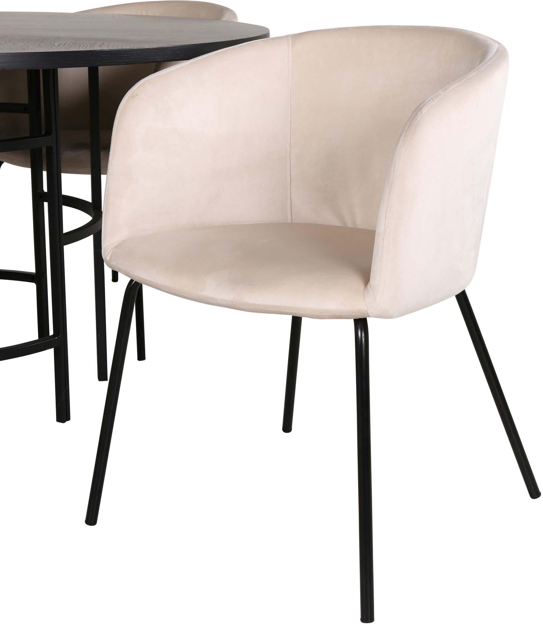 Entdecken Sie das Esszimmerset Copenhagen + Berit: Moderner runder Tisch mit 140 cm Durchmesser und eleganten, komfortablen Stühlen für gesellige Abende.