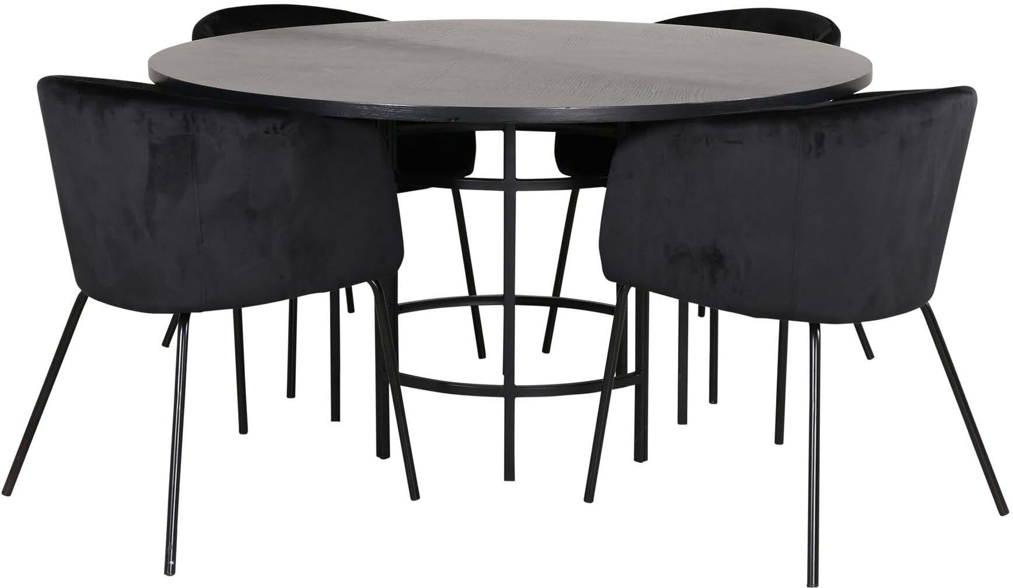 Genießen Sie stilvolle Mahlzeiten mit dem Esszimmerset Copenhagen + Berit: runder Tisch, 140 cm, und bequeme Stühle für einladende Abende.