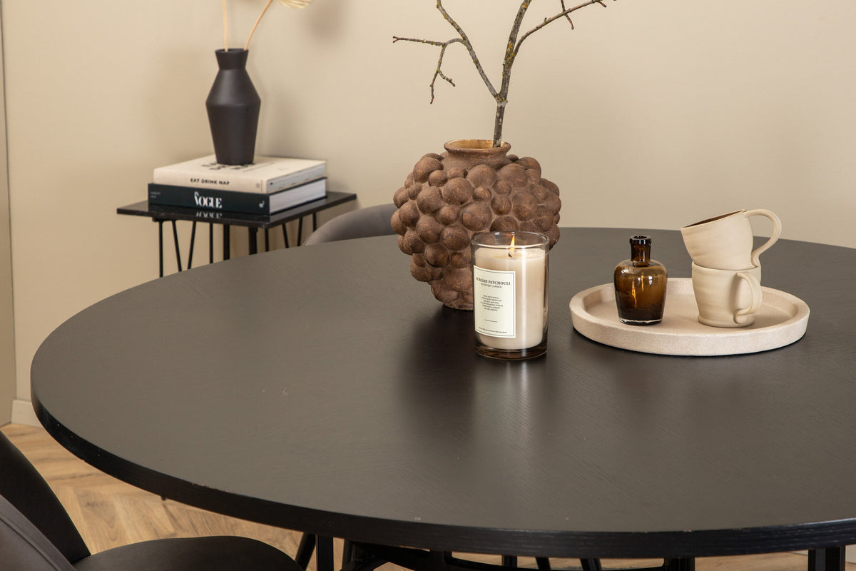 Esszimmerset Copenhagen + Velvet ⌀140cm/4St. in Schwarzgrau präsentiert im Onlineshop von KAQTU Design AG. Esszimmerset ist von Venture Home