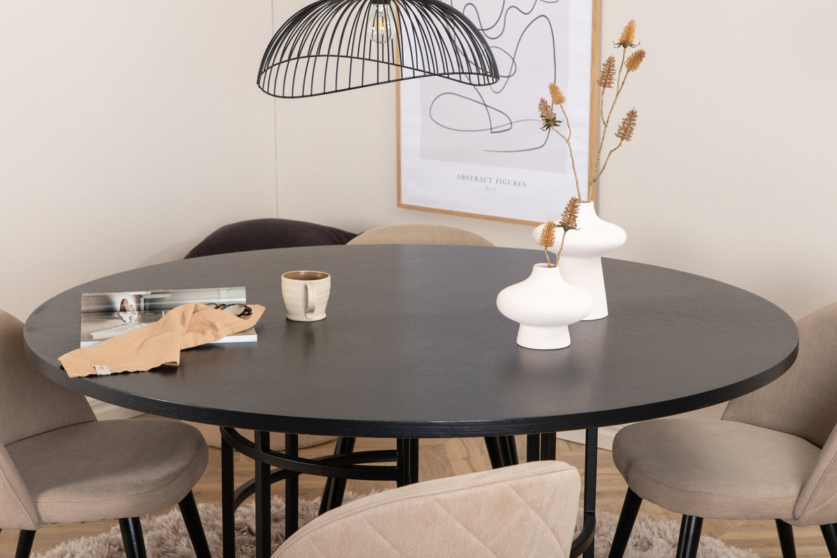 Esszimmerset Copenhagen + Velvet ⌀140cm/4St. in Beige, Schwarz präsentiert im Onlineshop von KAQTU Design AG. Esszimmerset ist von Venture Home