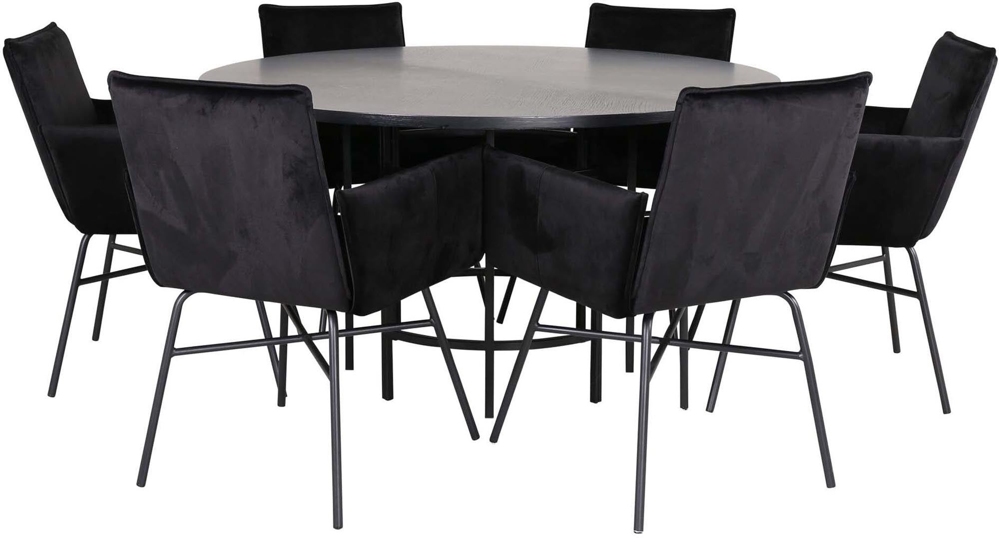 Esszimmerset Copenhagen + Petra ⌀140cm/6St. in Schwarz präsentiert im Onlineshop von KAQTU Design AG. Esszimmerset ist von Venture Home