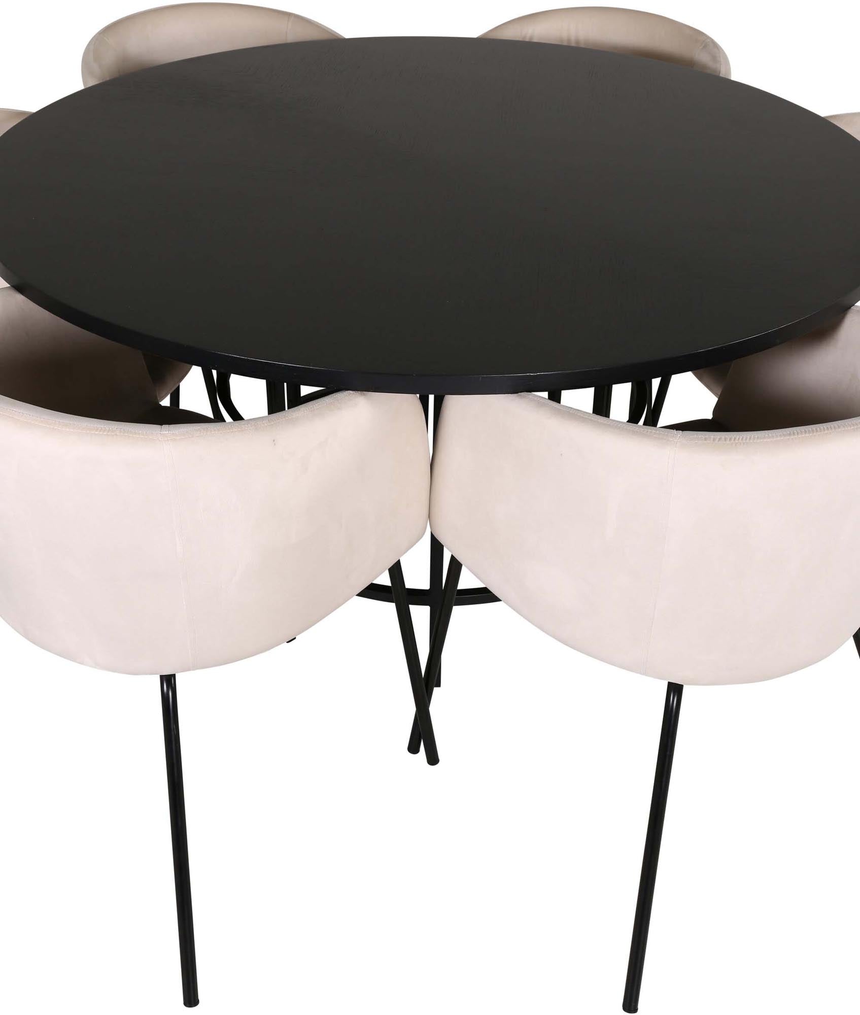 Esszimmerset Copenhagen + Berit ⌀140cm/6St. in Beige, Schwarz präsentiert im Onlineshop von KAQTU Design AG. Esszimmerset ist von Venture Home