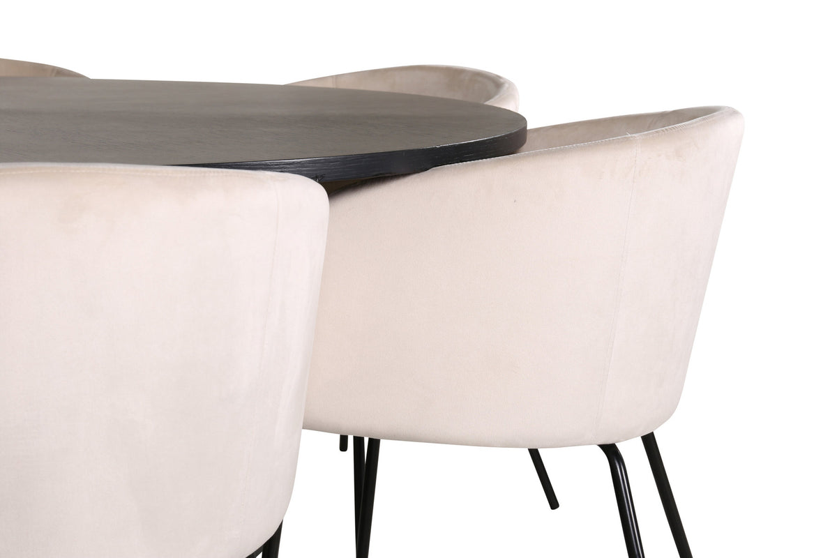 Esszimmerset Copenhagen + Berit ⌀140cm/6St. in Beige, Schwarz präsentiert im Onlineshop von KAQTU Design AG. Esszimmerset ist von Venture Home
