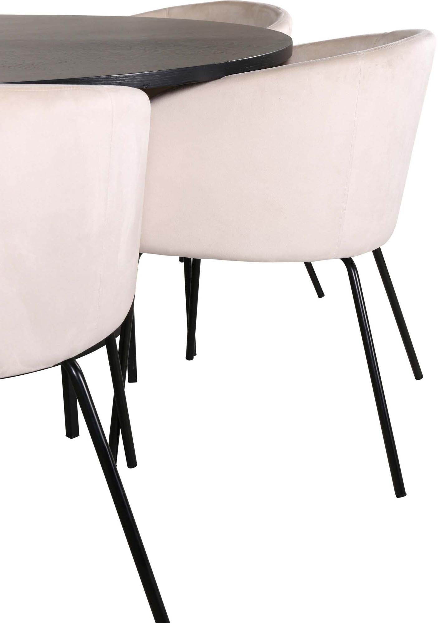 Modernes Esszimmerset mit runden Tisch und stilvollen Stühlen, ideal für gesellige Abende und einladende Essbereiche.