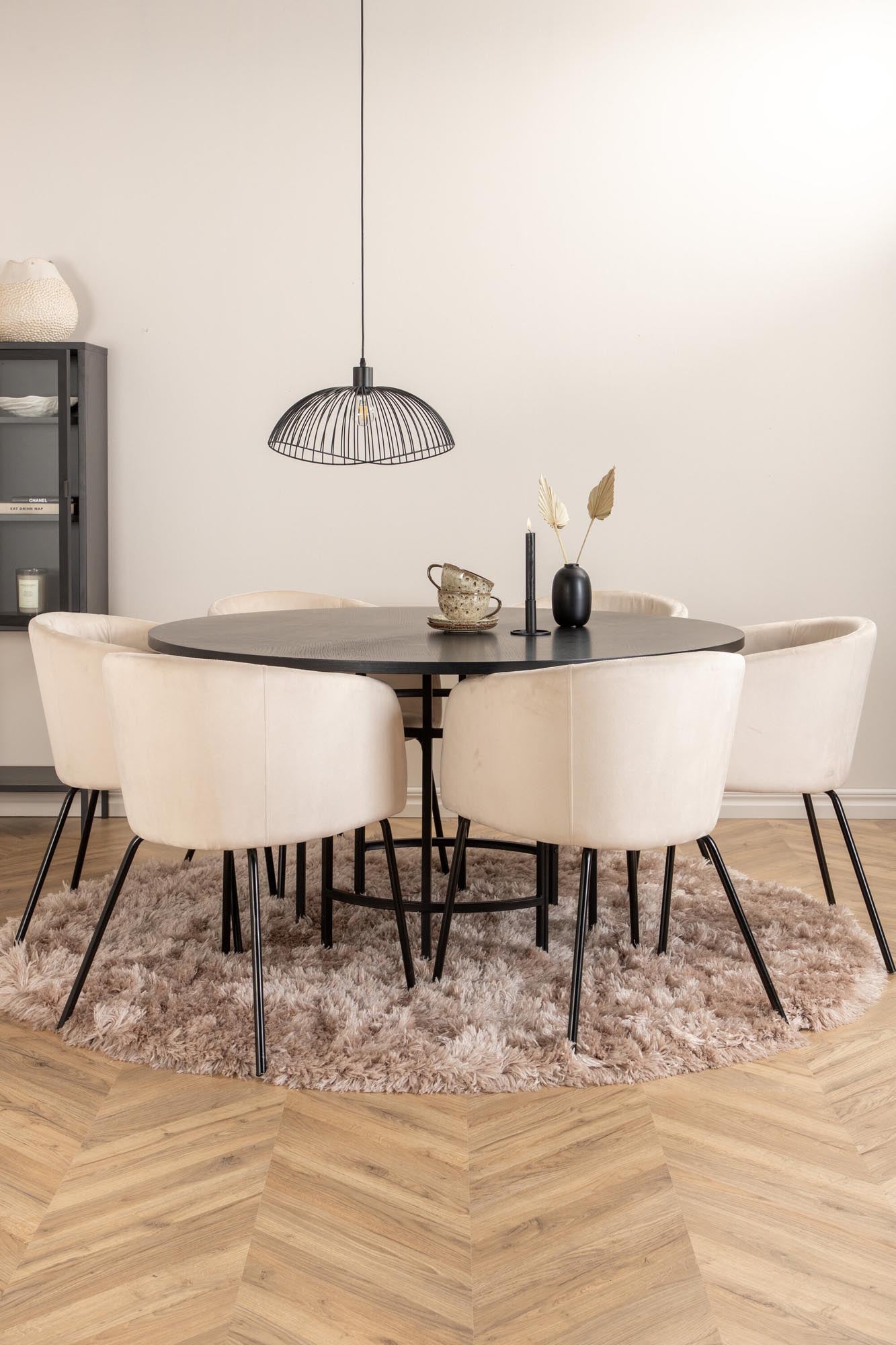 Esszimmerset Copenhagen + Berit ⌀140cm/6St. in Beige, Schwarz präsentiert im Onlineshop von KAQTU Design AG. Esszimmerset ist von Venture Home