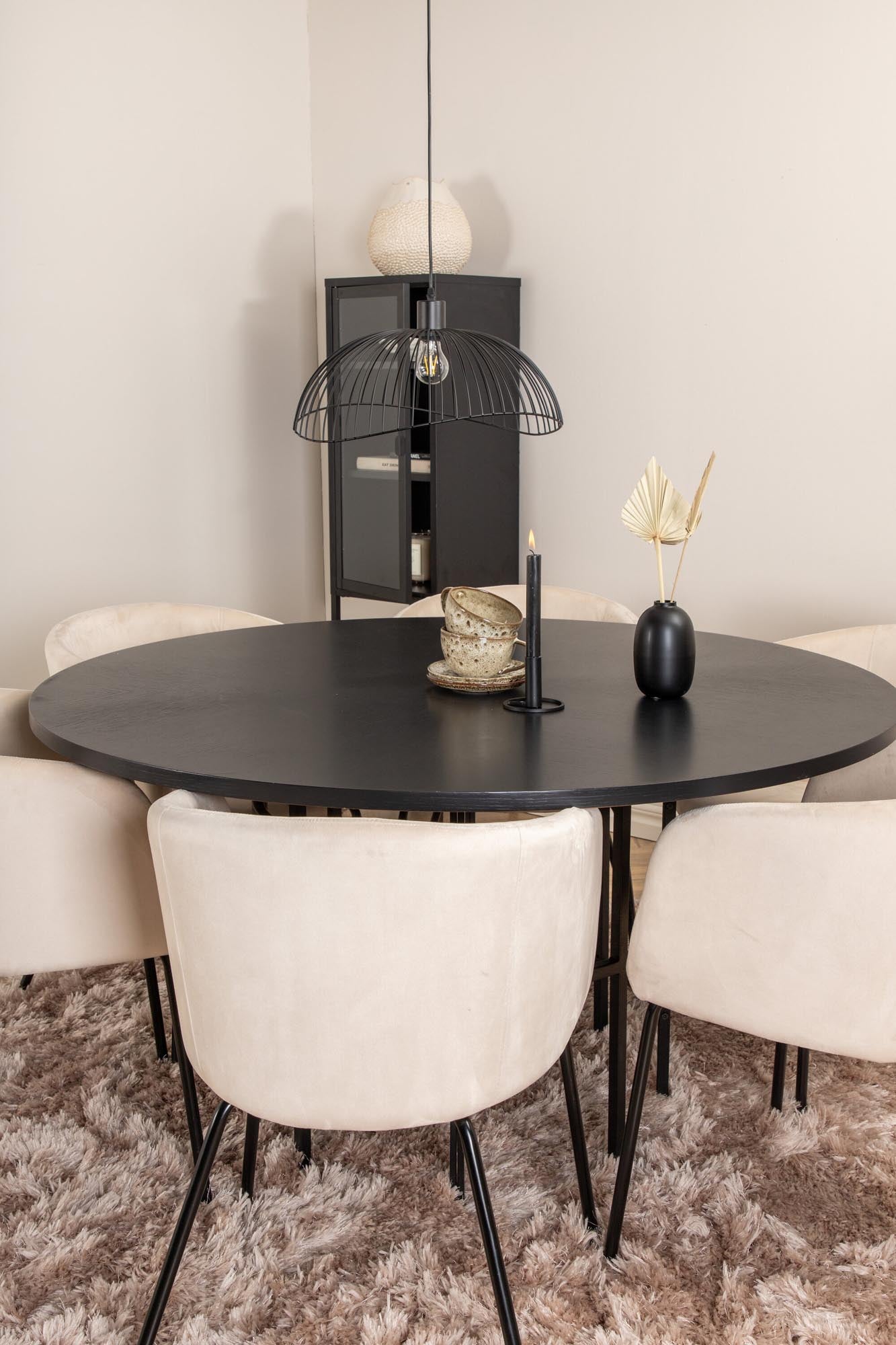 Esszimmerset Copenhagen + Berit ⌀140cm/6St. in Beige, Schwarz präsentiert im Onlineshop von KAQTU Design AG. Esszimmerset ist von Venture Home