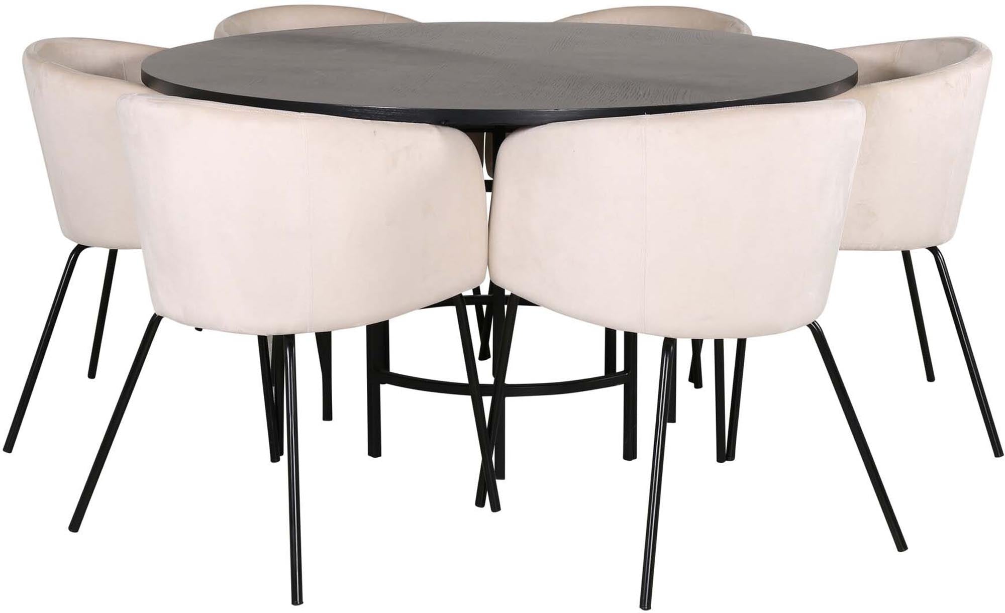 Esszimmerset Copenhagen + Berit ⌀140cm/6St. in Beige, Schwarz präsentiert im Onlineshop von KAQTU Design AG. Esszimmerset ist von Venture Home