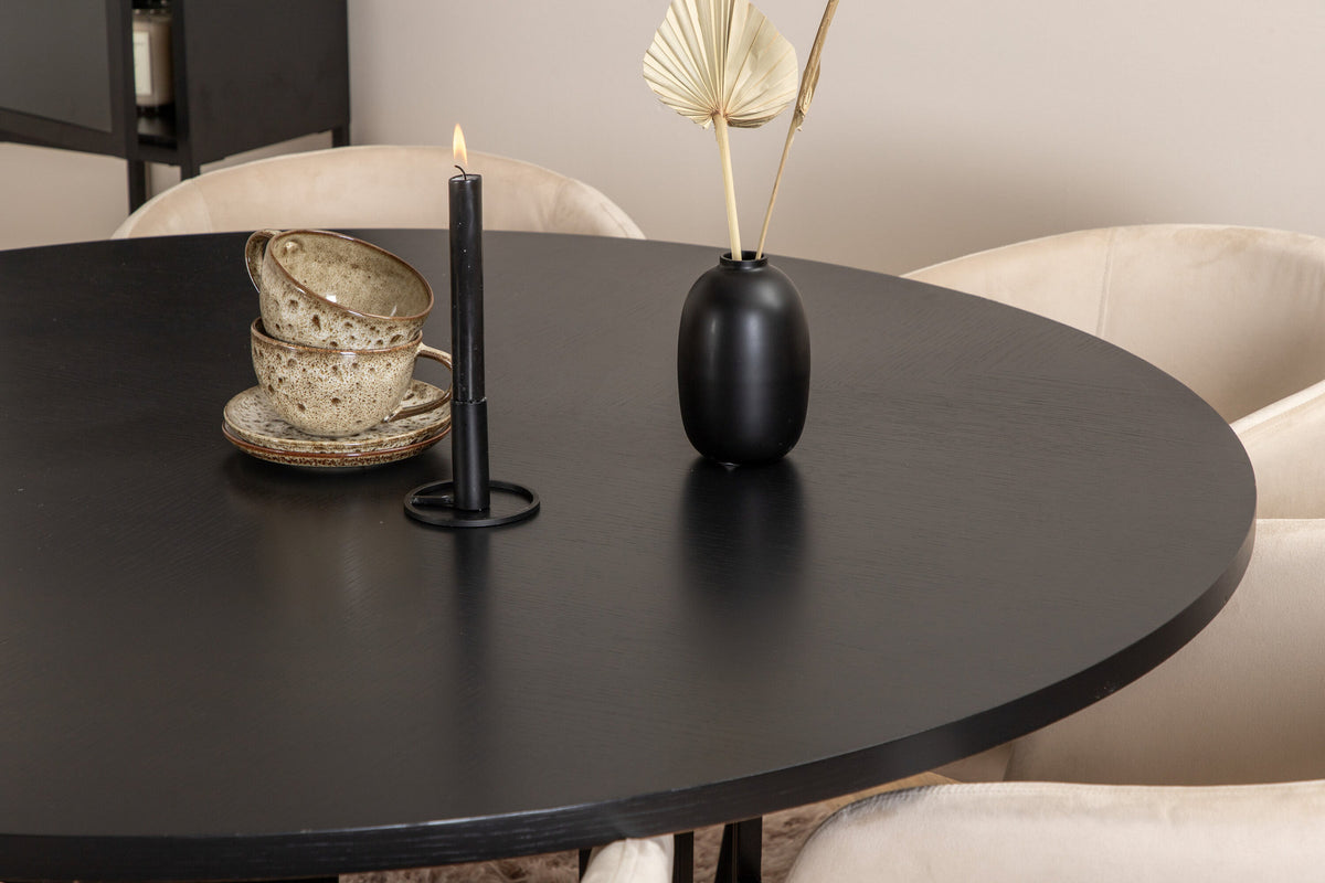 Esszimmerset Copenhagen + Berit ⌀140cm/6St. in Beige, Schwarz präsentiert im Onlineshop von KAQTU Design AG. Esszimmerset ist von Venture Home
