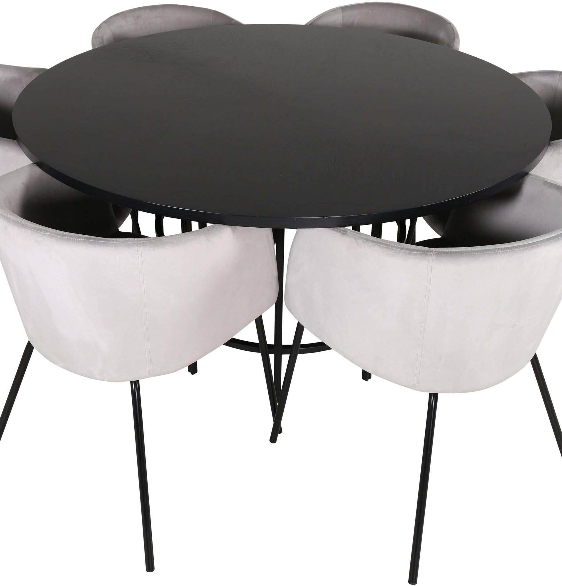 Modernes Esszimmerset Copenhagen + Berit von Venture Home: runder Tisch (140 cm) und 6 elegante Stühle für stilvolle Essensrunden.