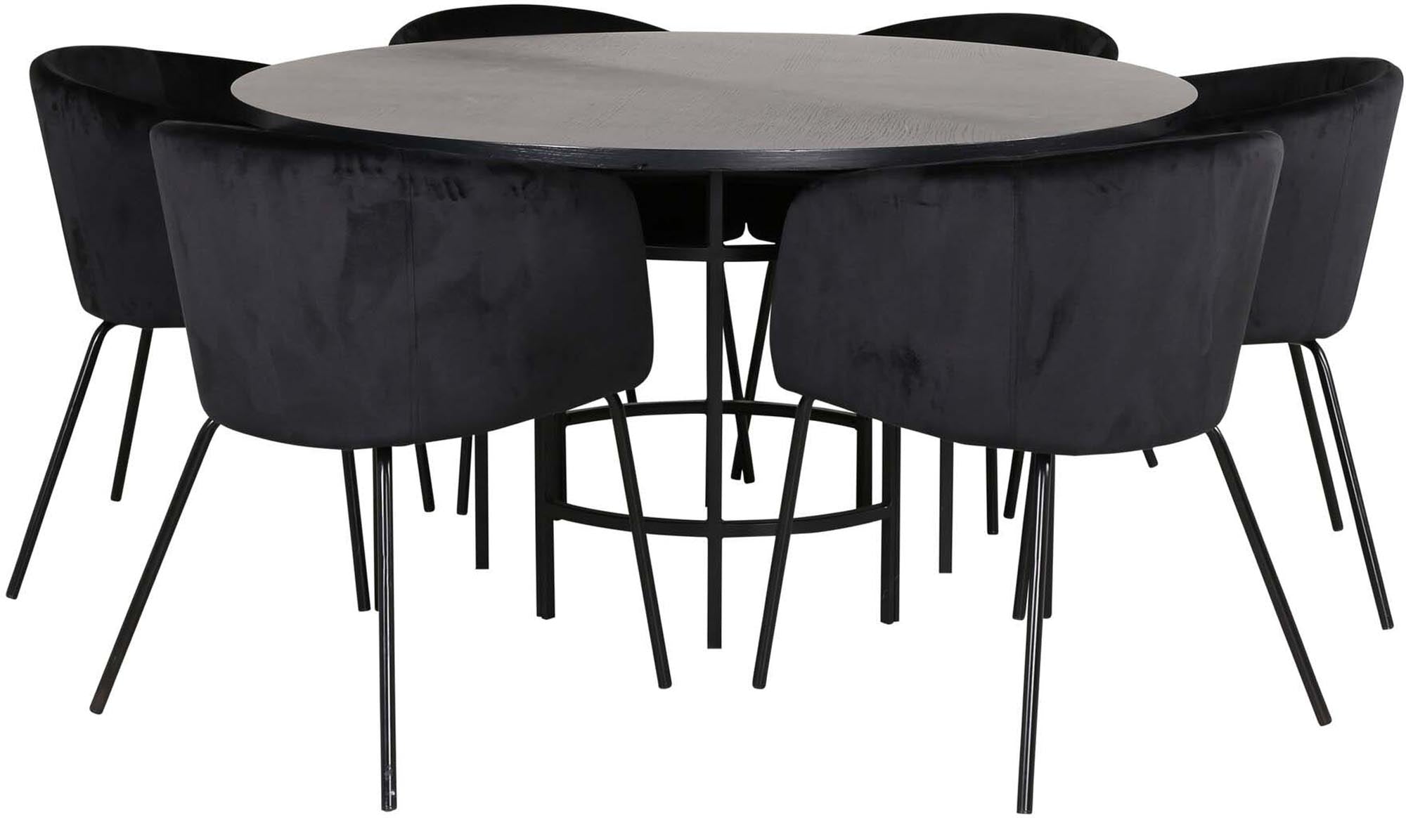 Modernes Esszimmerset mit rundem Tisch und bequemen Stühlen für gesellige Abende. Ideal für stilvolles Wohnen und einladende Atmosphäre.