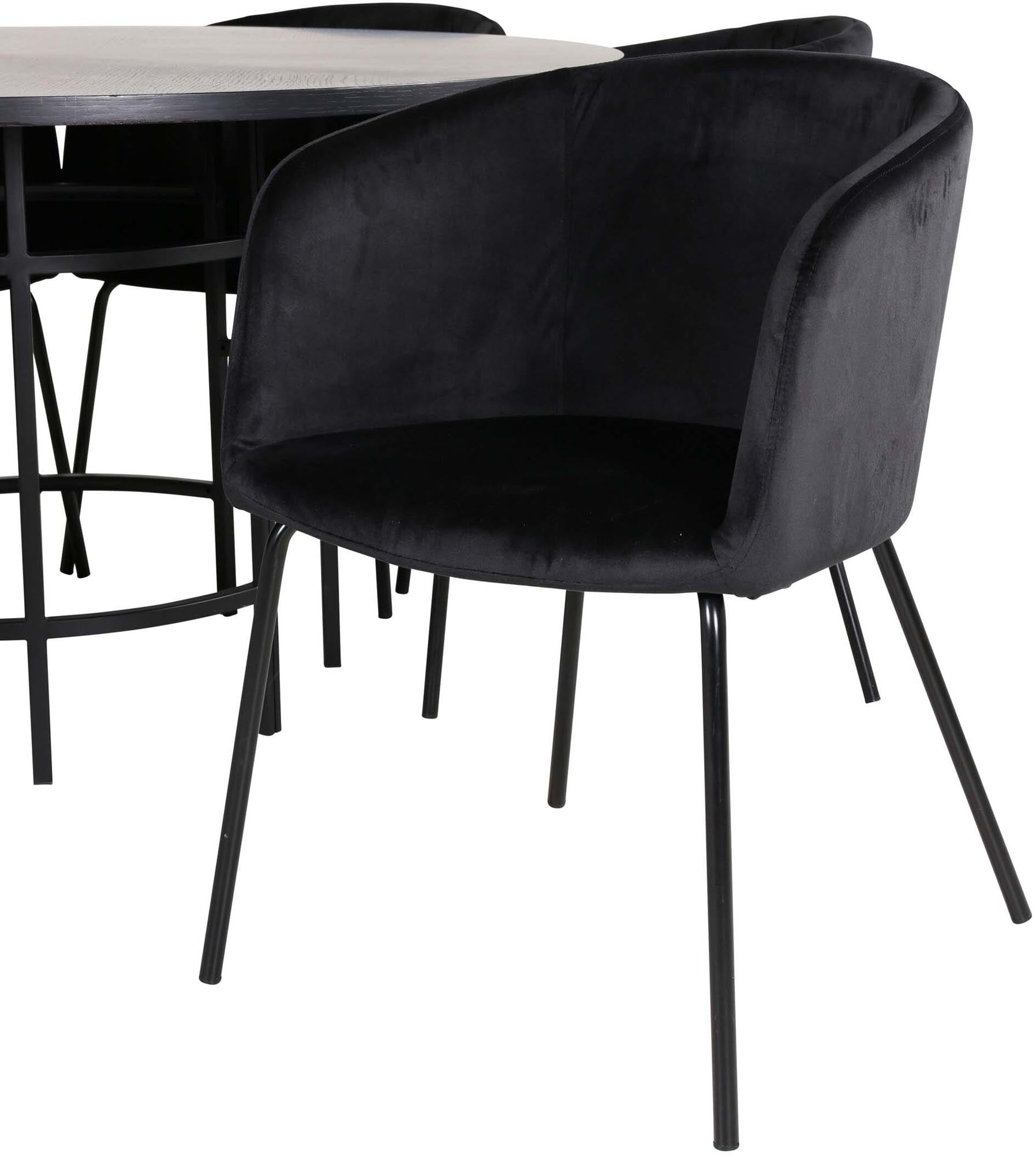 Modernes Esszimmerset mit runden Tisch und stilvollen Stühlen für gesellige Abende. Ideal für einladende Essbereiche.