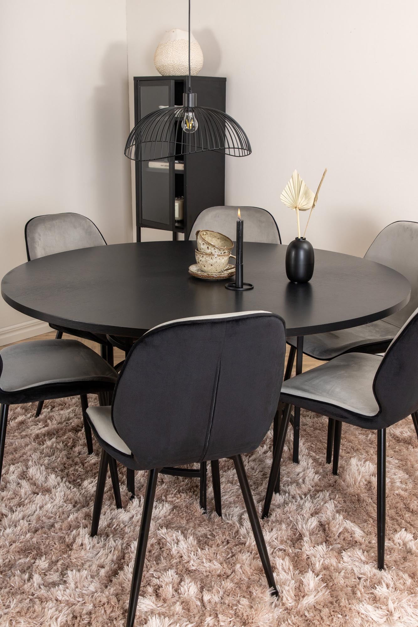 Esszimmerset Copenhagen + Emma ⌀140cm/6St. in Schwarz, Hellgrau präsentiert im Onlineshop von KAQTU Design AG. Esszimmerset ist von Venture Home