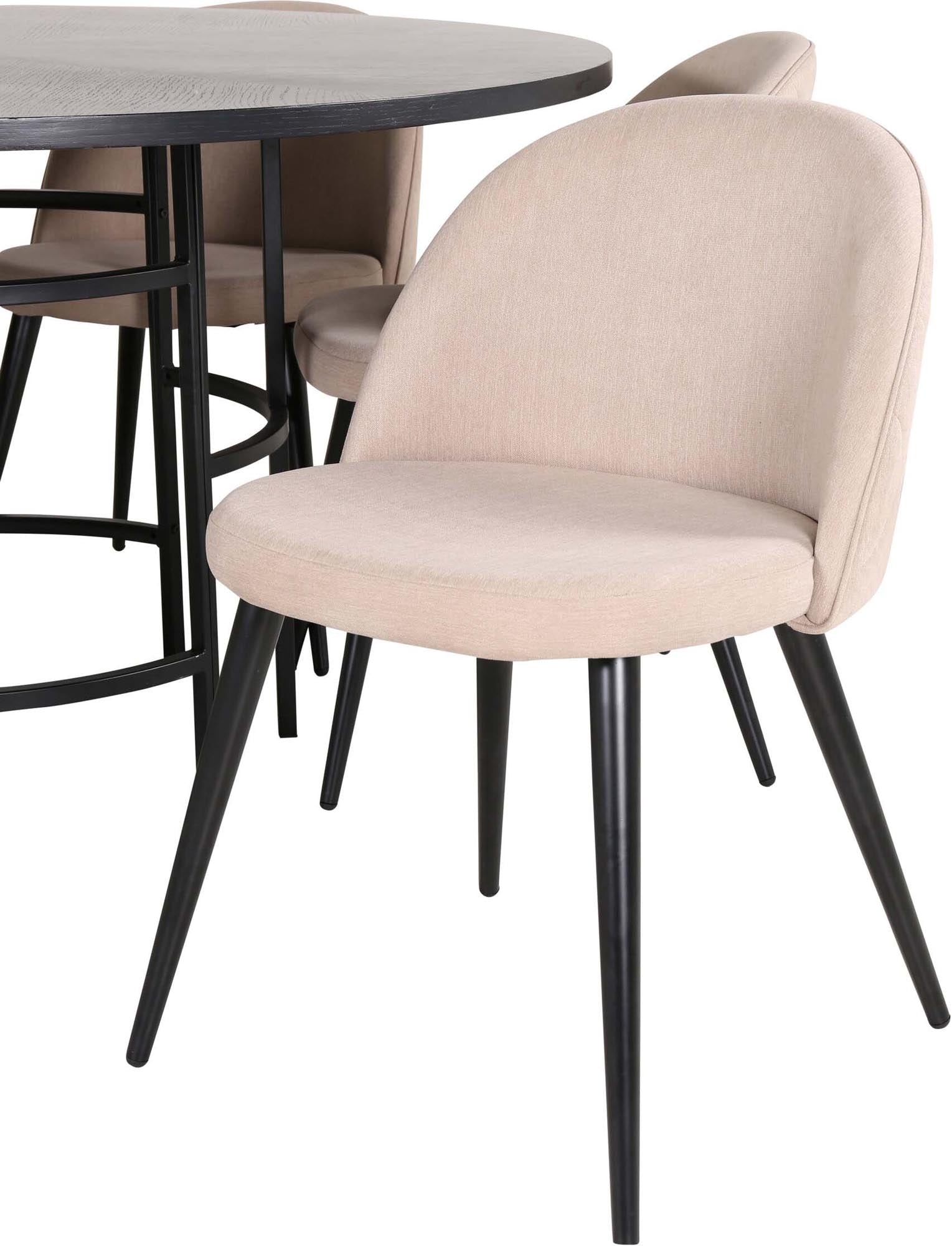 Esszimmerset Copenhagen + Velvet ⌀140cm/6St. in Schwarz / Beige dunkel präsentiert im Onlineshop von KAQTU Design AG. Esszimmerset ist von Venture Home
