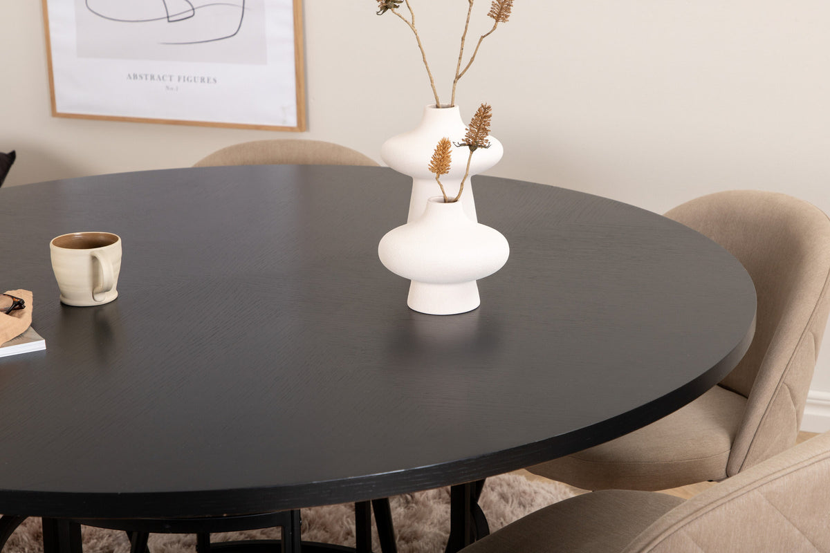 Esszimmerset Copenhagen + Velvet ⌀140cm/6St. in Schwarz / Beige dunkel präsentiert im Onlineshop von KAQTU Design AG. Esszimmerset ist von Venture Home