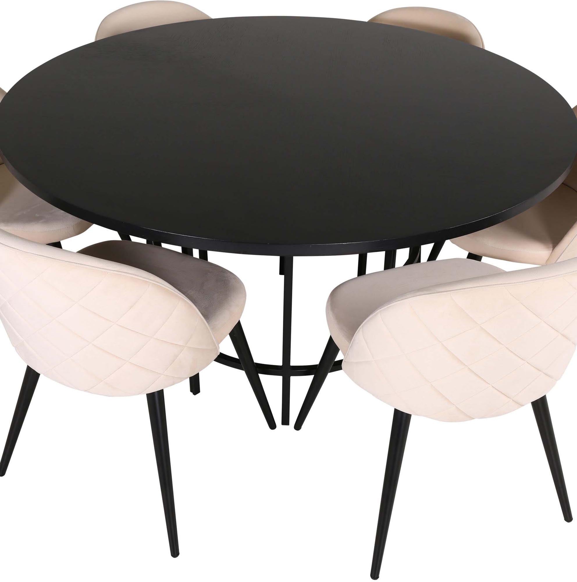 Elegantes Esszimmerset Copenhagen + Velvet, runder Tisch ⌀140cm, 6 luxuriöse Stühle für unvergessliche Dinner und gesellige Abende.