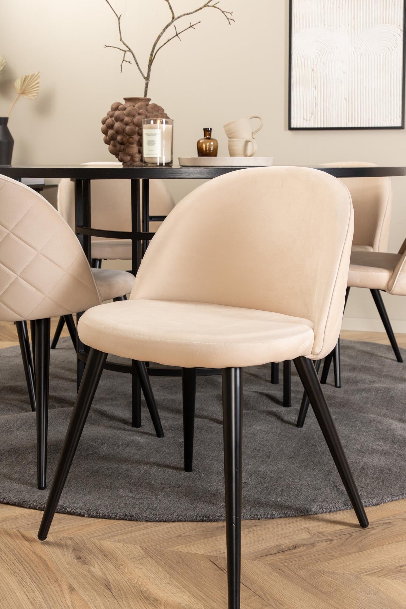 Esszimmerset Copenhagen + Velvet ⌀140cm/6St. in Schwarz / Beige hell präsentiert im Onlineshop von KAQTU Design AG. Esszimmerset ist von Venture Home