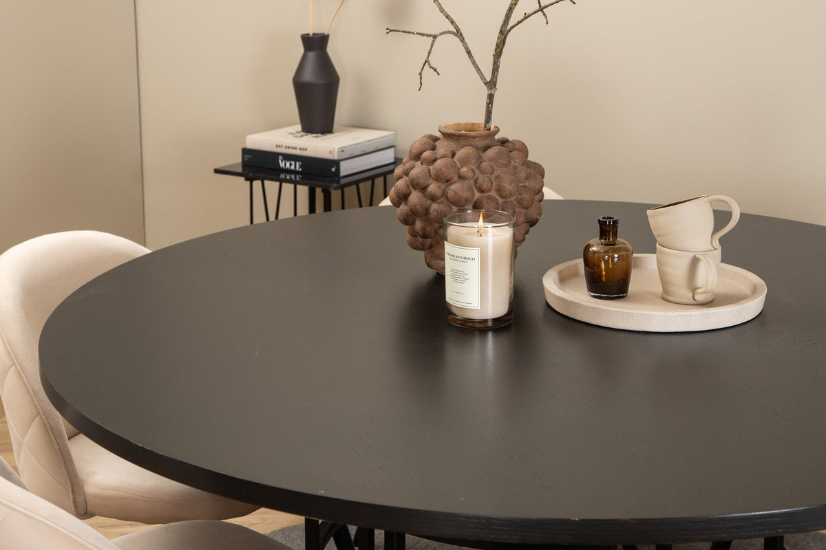 Esszimmerset Copenhagen + Velvet ⌀140cm/6St. in Schwarz / Beige hell präsentiert im Onlineshop von KAQTU Design AG. Esszimmerset ist von Venture Home