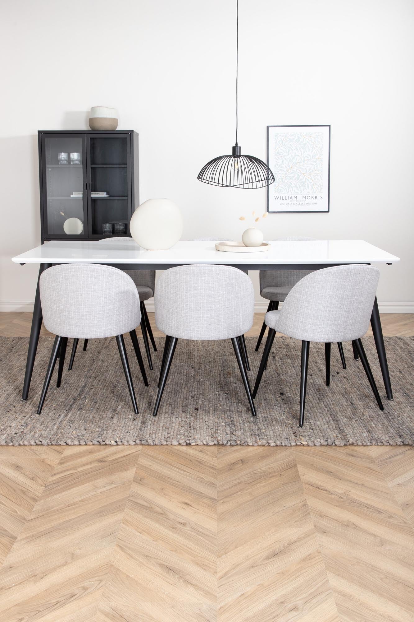 Jimmy Esszimmerset + Velvet 195cm/6St. in Schwarz / Hellgrau präsentiert im Onlineshop von KAQTU Design AG. Esszimmerset ist von Venture Home