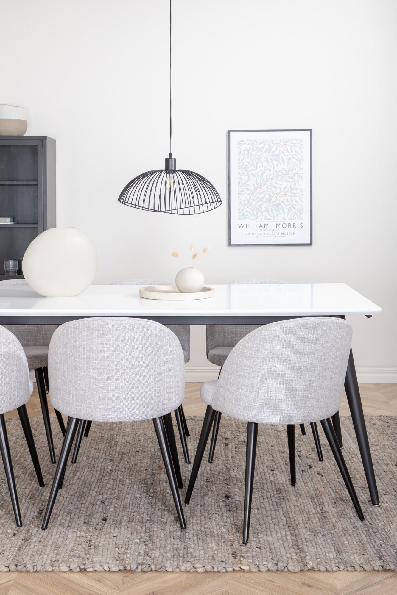 Modernes Jimmy Esszimmerset von Venture Home, 195 cm, mit 6 stilvollen Velvet-Stühlen für einladende Esszimmermomente.